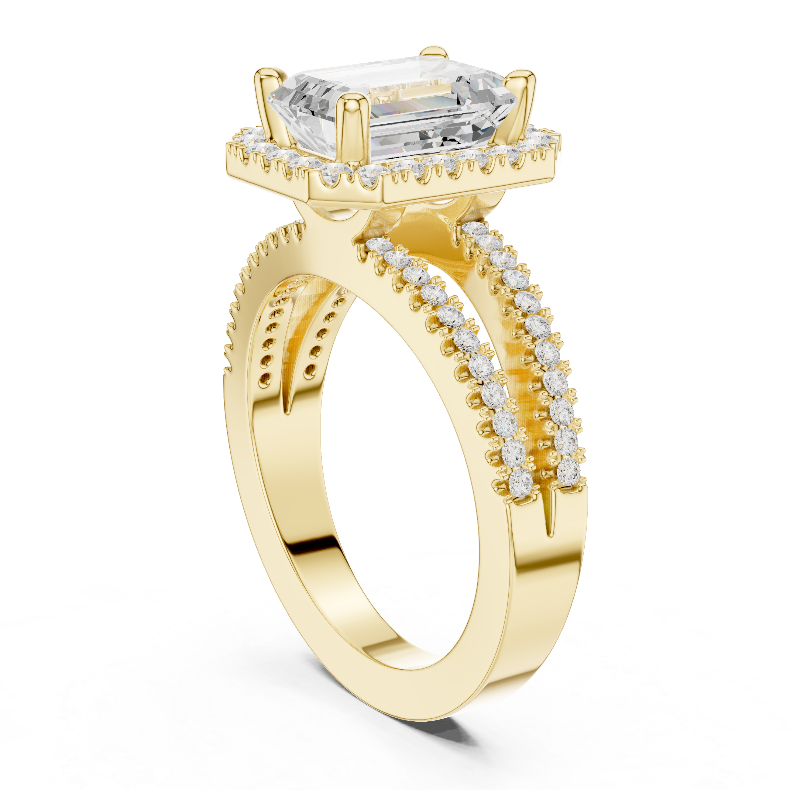 Emerald-Cut Split-Shank Halo Engagement Ring