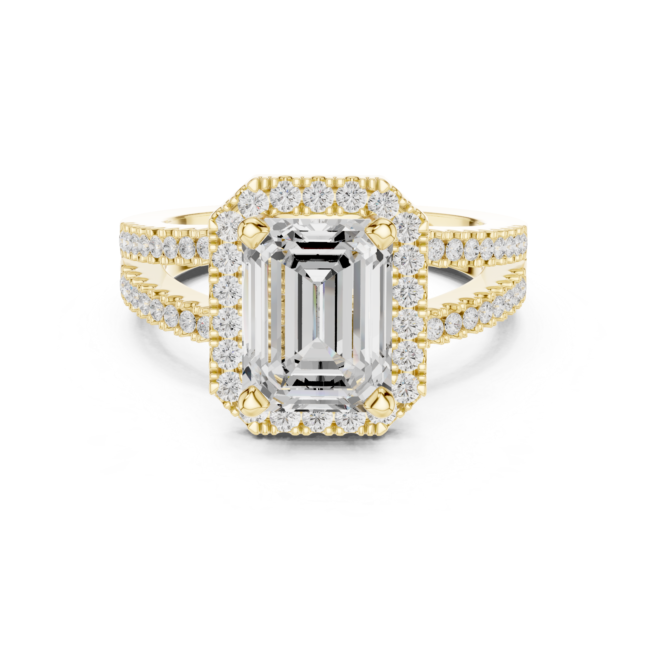 Emerald-Cut Split-Shank Halo Engagement Ring