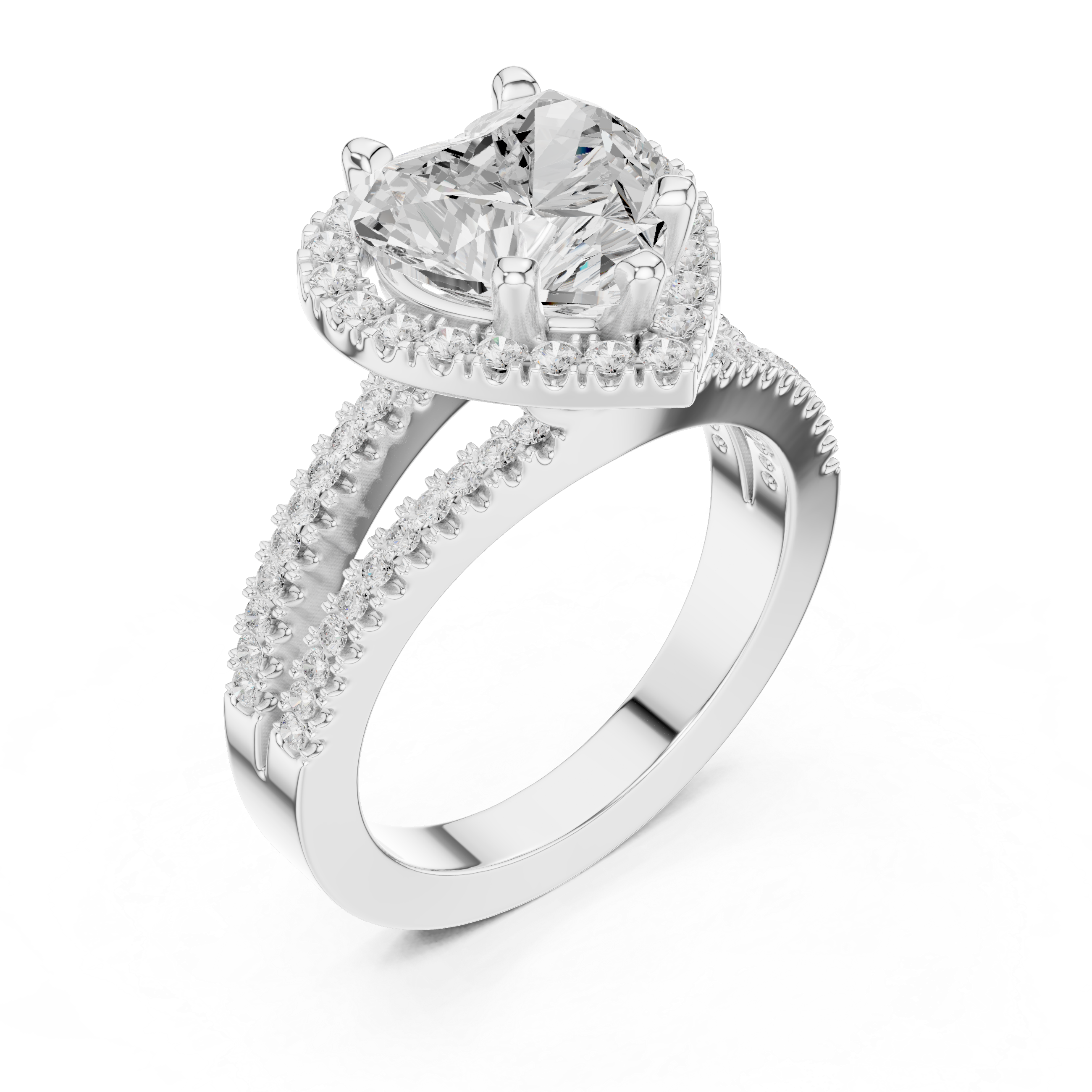 Heart-Cut Split-Shank Halo Engagement Ring