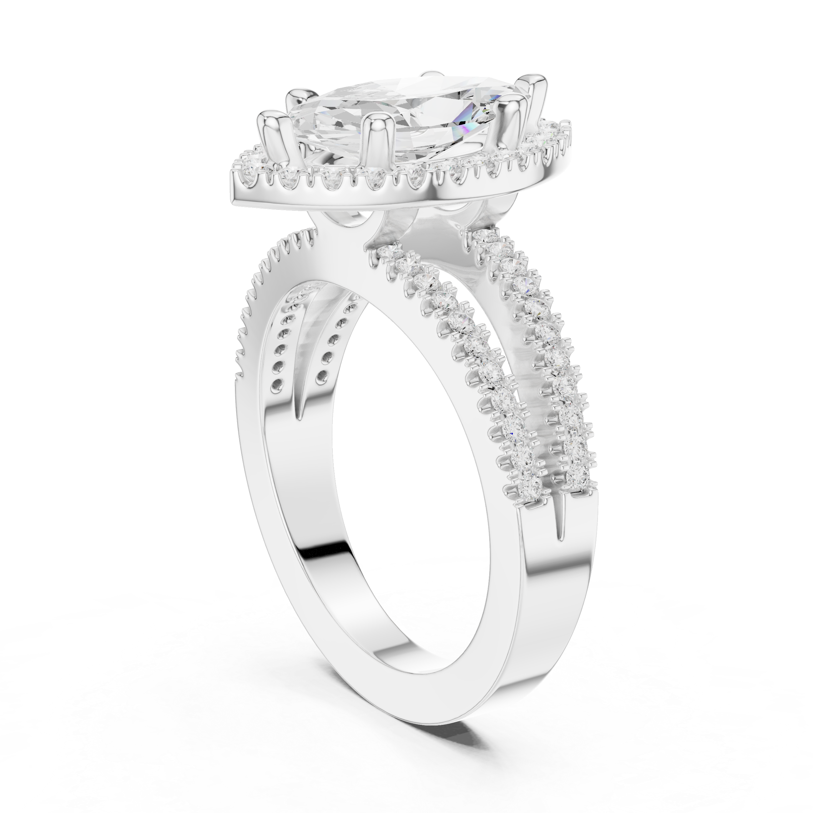 Marquise-Cut Split-Shank Halo Engagement Ring
