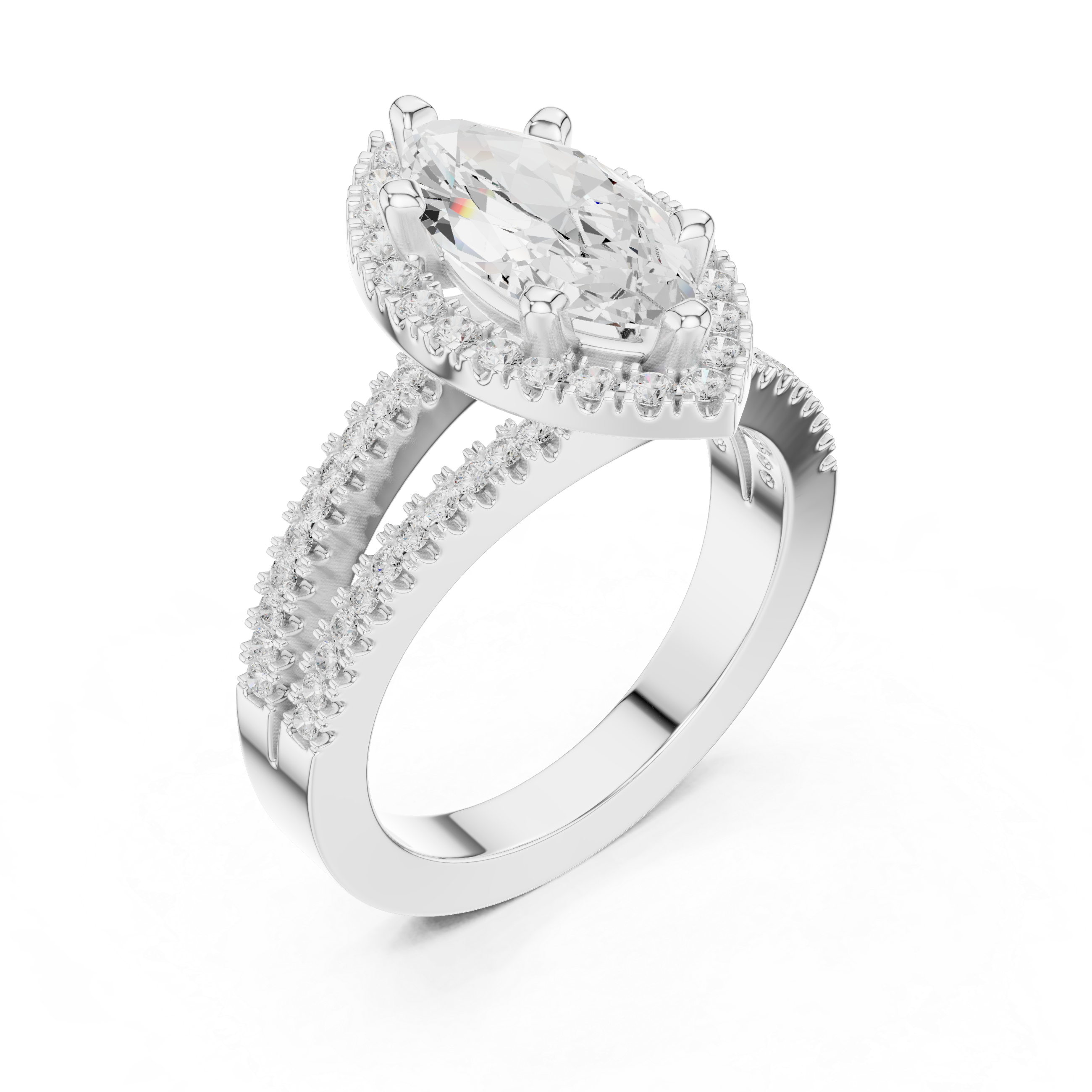 Marquise-Cut Split-Shank Halo Engagement Ring