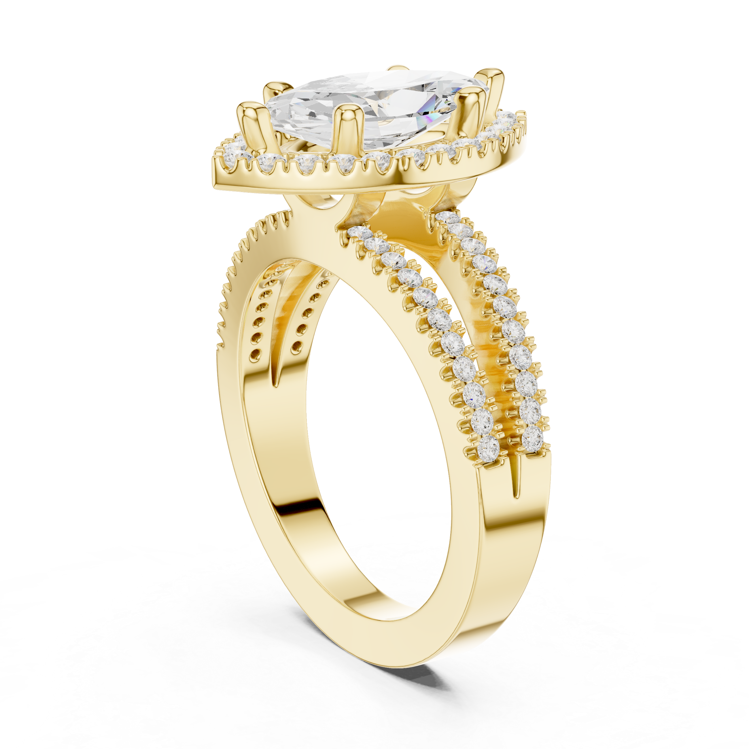 Marquise-Cut Split-Shank Halo Engagement Ring