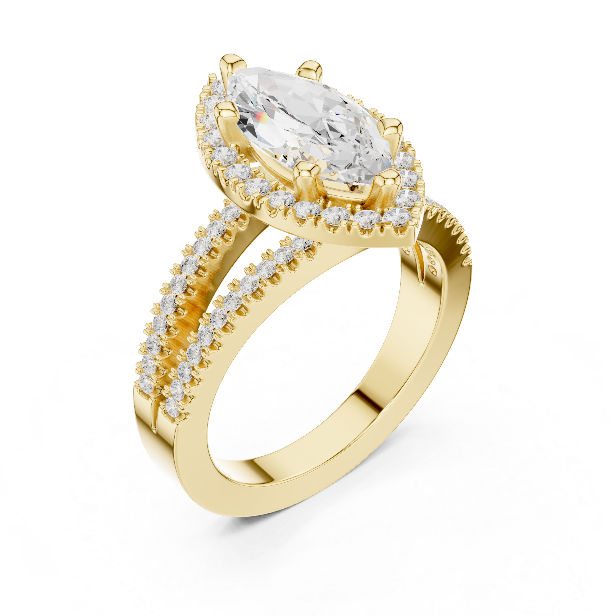 Marquise-Cut Split-Shank Halo Engagement Ring