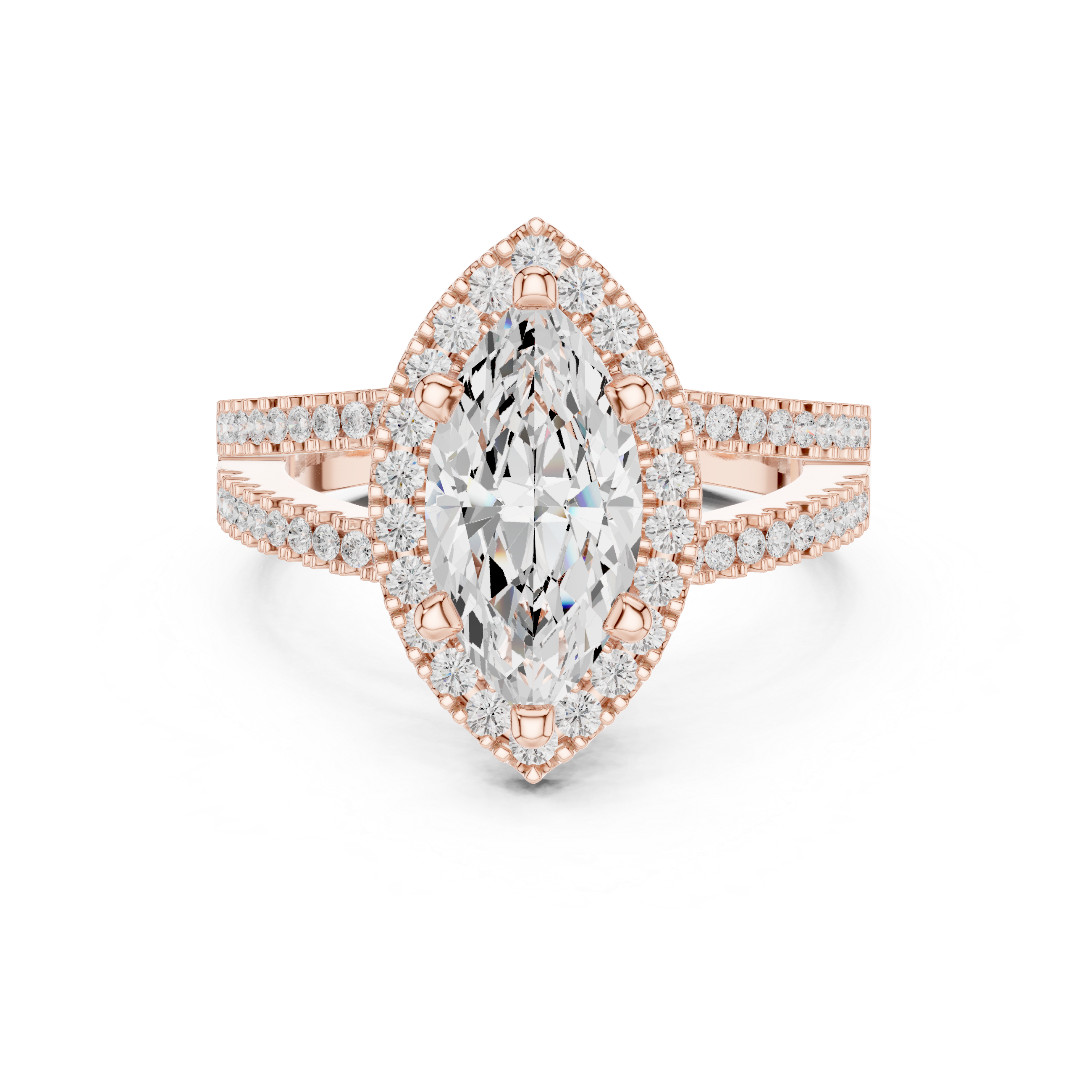 Marquise-Cut Split-Shank Halo Engagement Ring