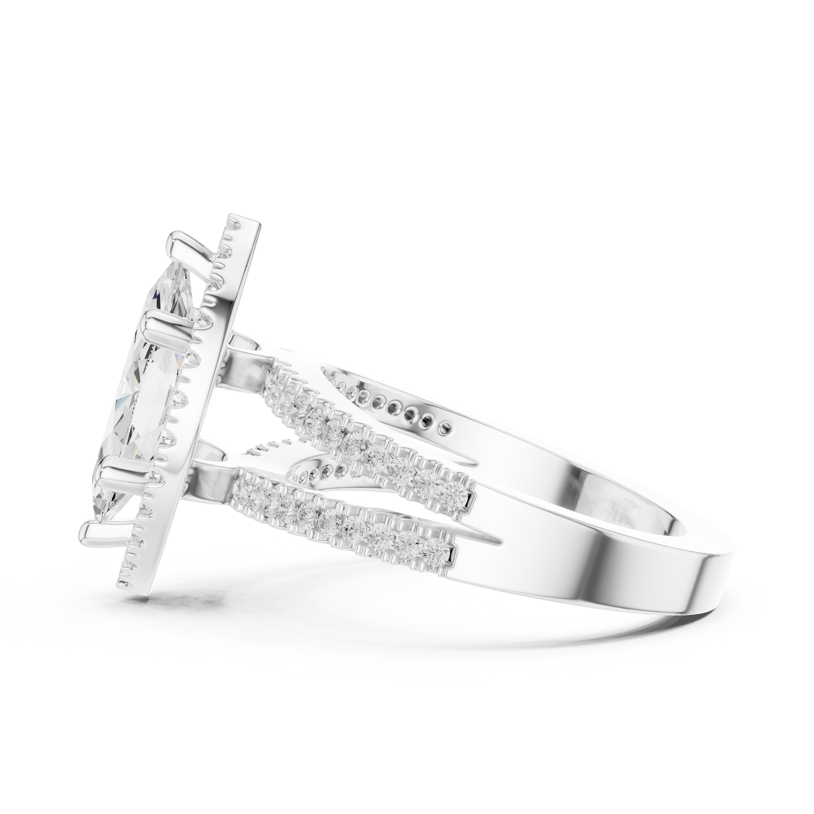 Marquise-Cut Split-Shank Halo Engagement Ring