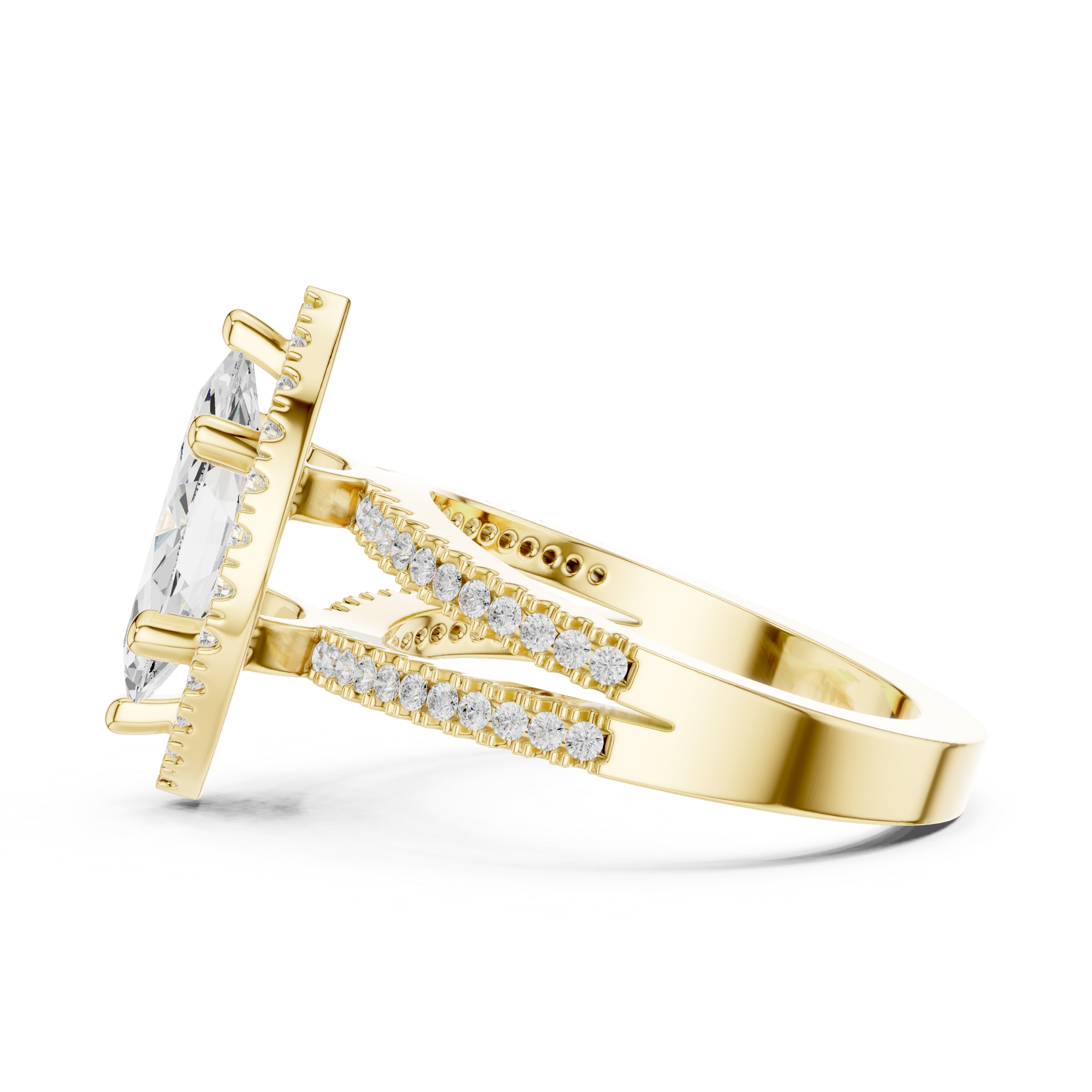 Marquise-Cut Split-Shank Halo Engagement Ring