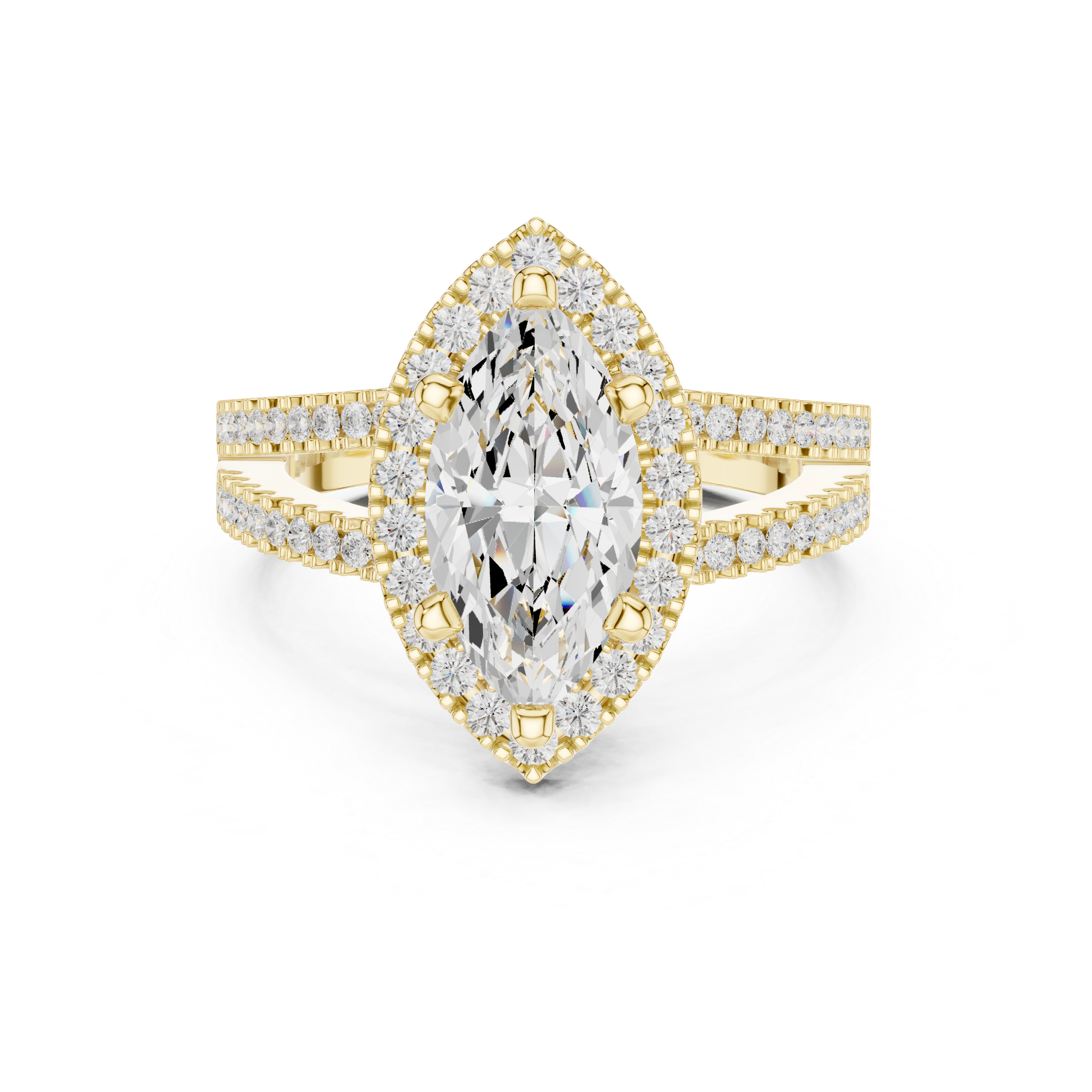 Marquise-Cut Split-Shank Halo Engagement Ring