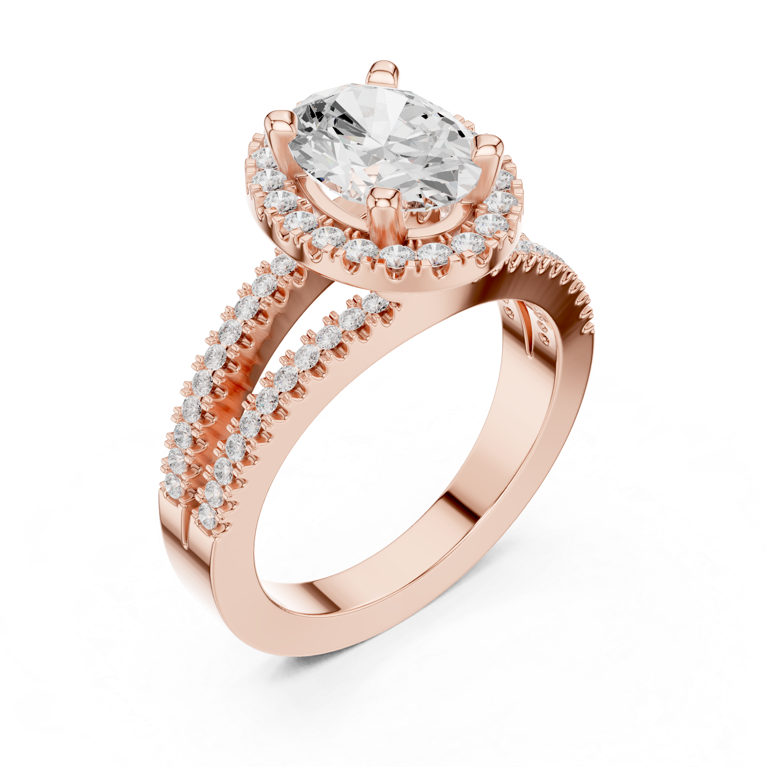 Oval-Cut Split-Shank Halo Engagement Ring