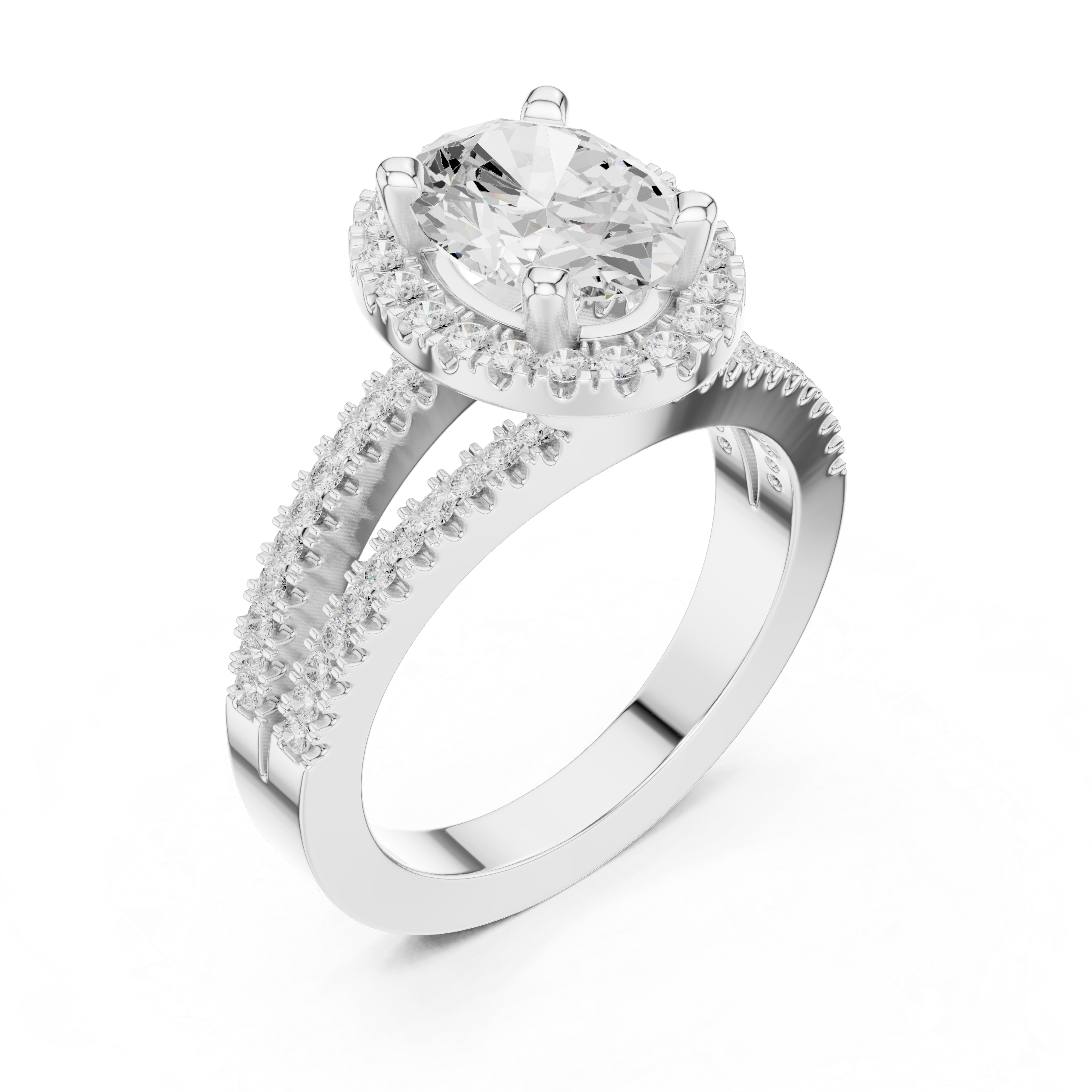 Oval-Cut Split-Shank Halo Engagement Ring