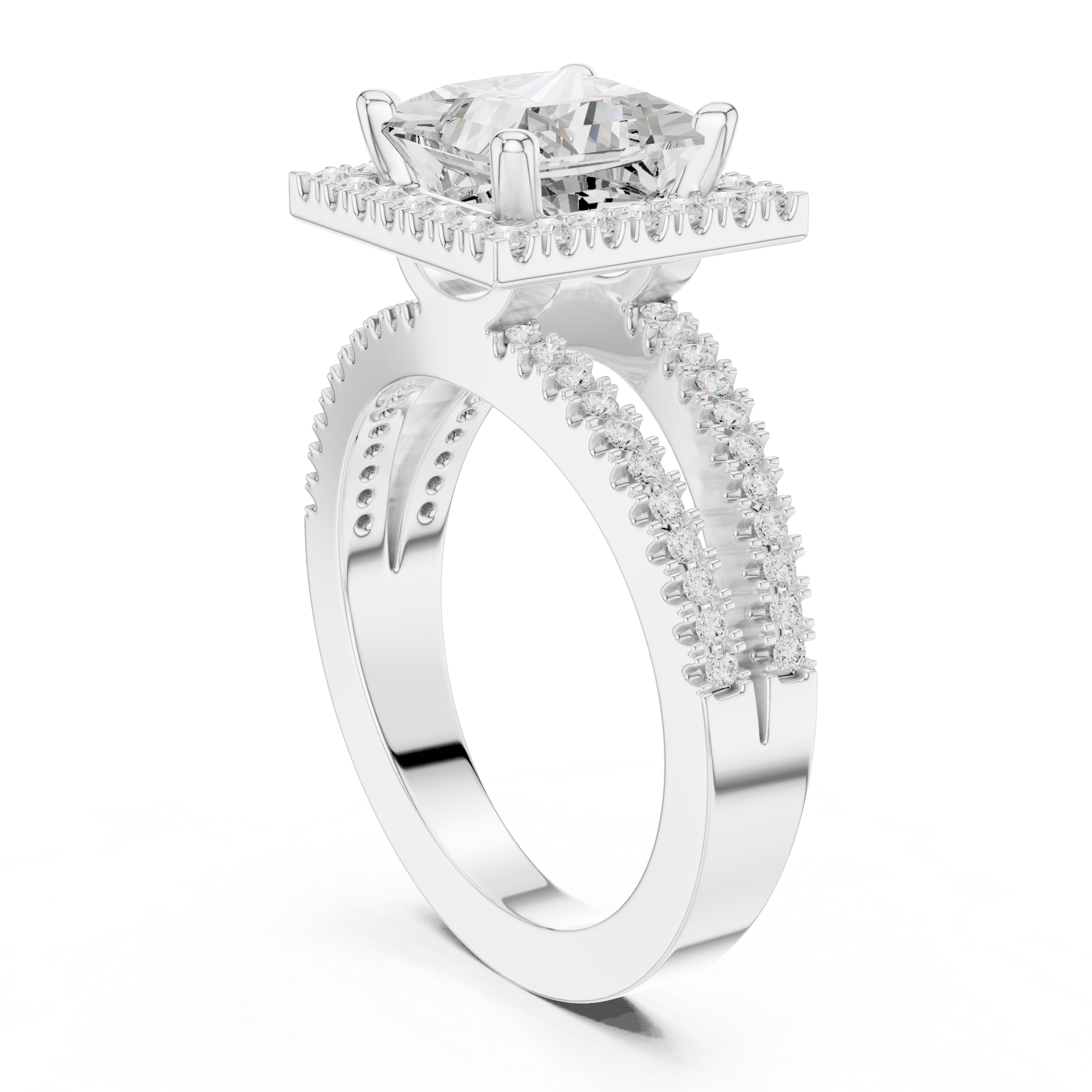 Princess-Cut Split-Shank Halo Engagement Ring