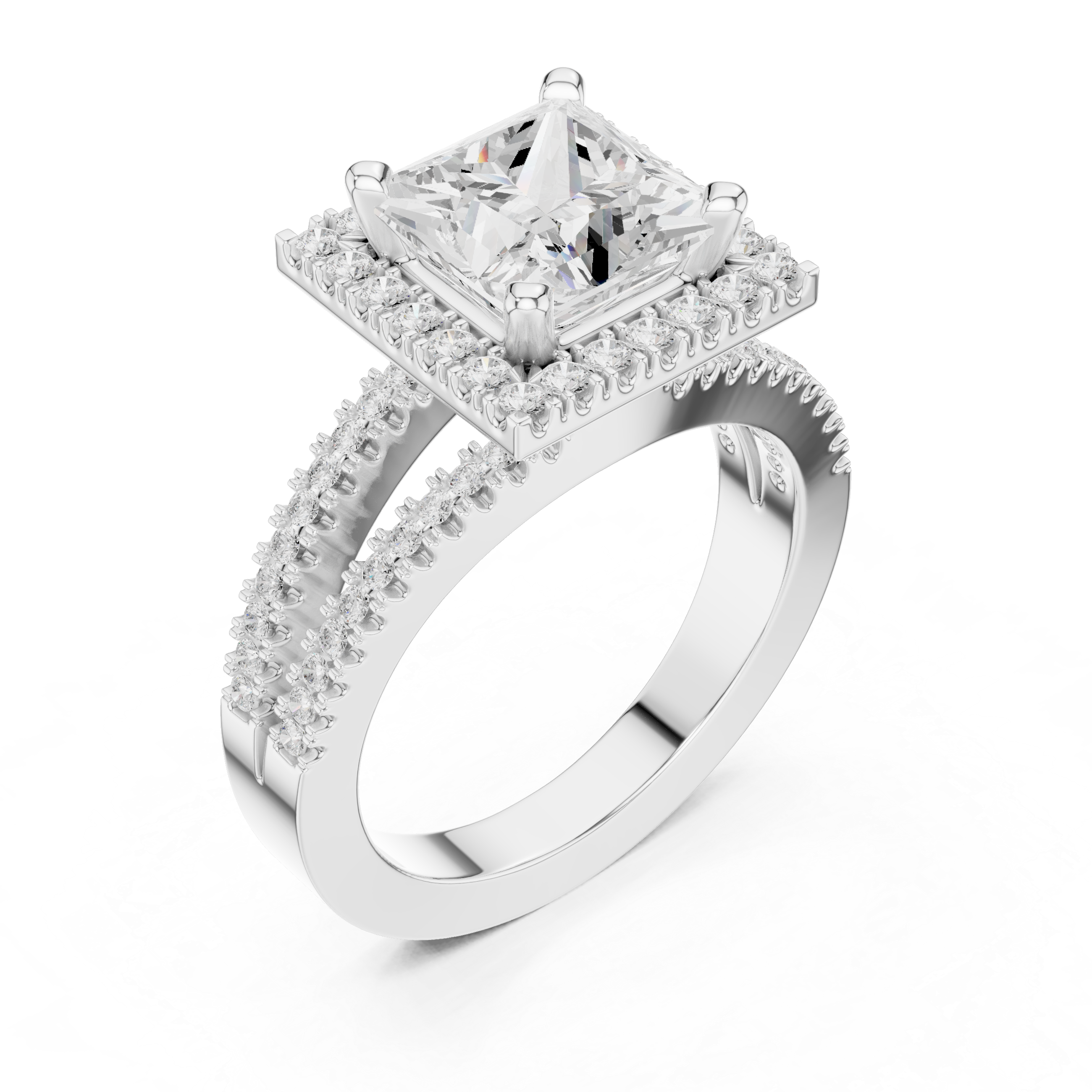 Princess-Cut Split-Shank Halo Engagement Ring