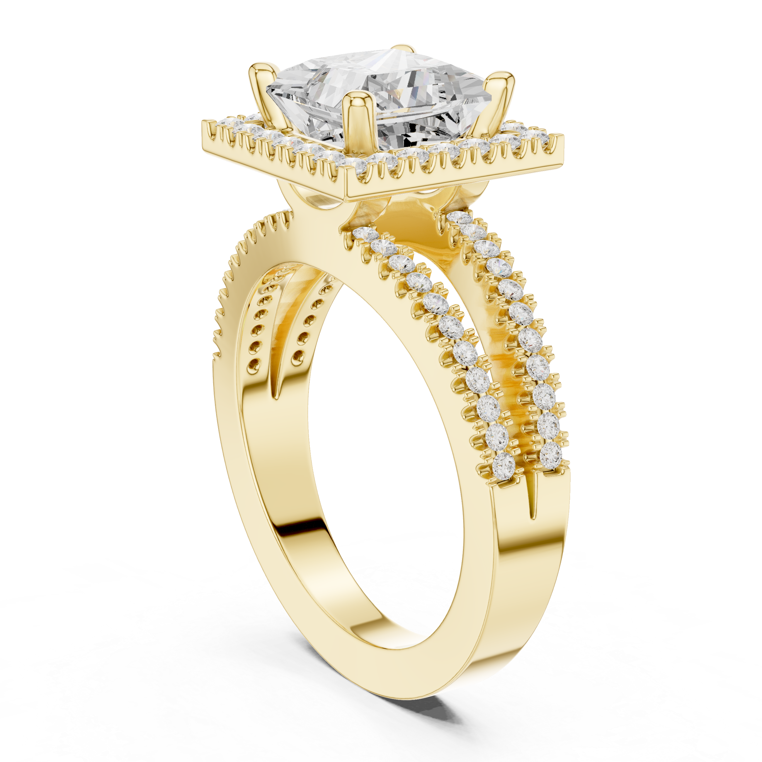 Princess-Cut Split-Shank Halo Engagement Ring