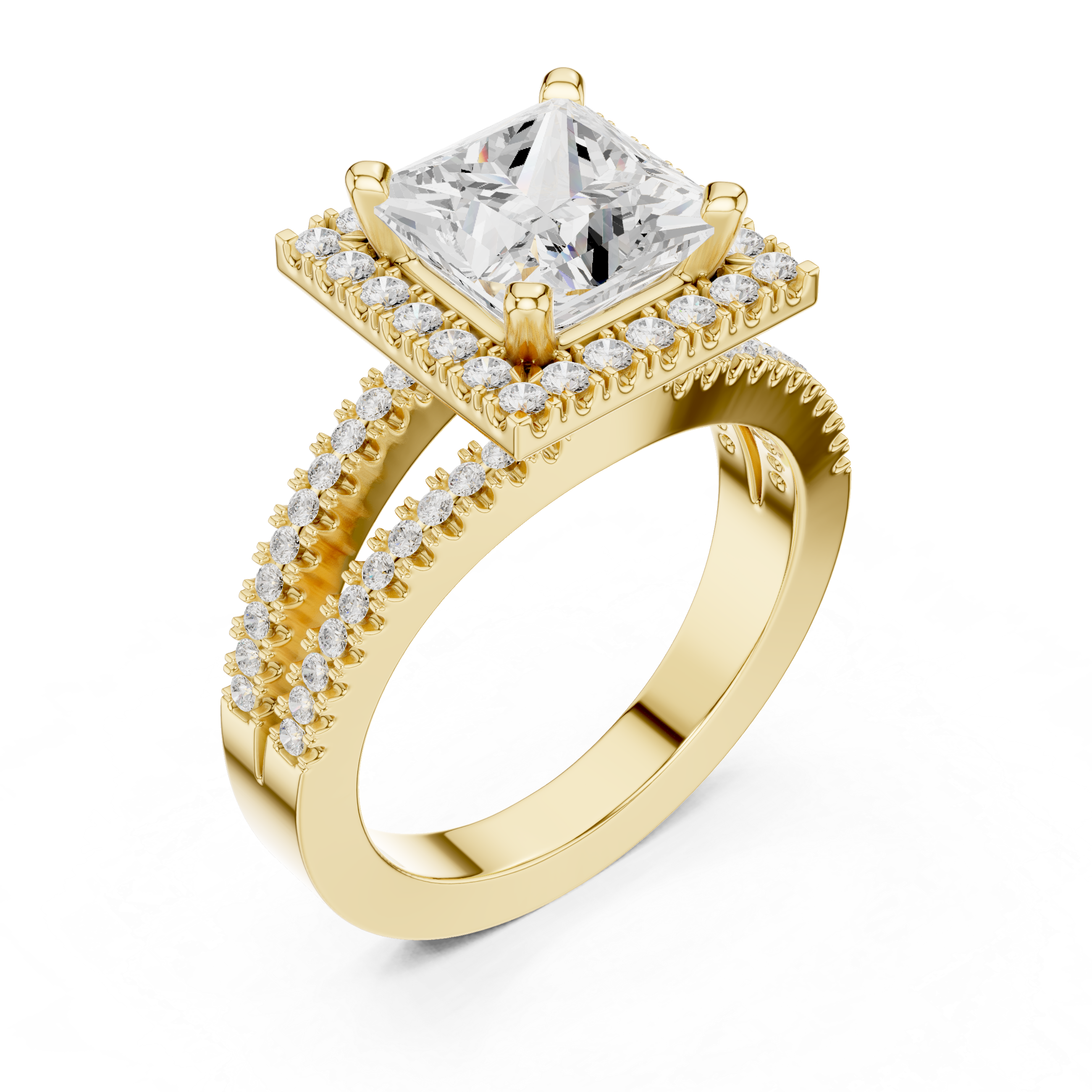 Princess-Cut Split-Shank Halo Engagement Ring