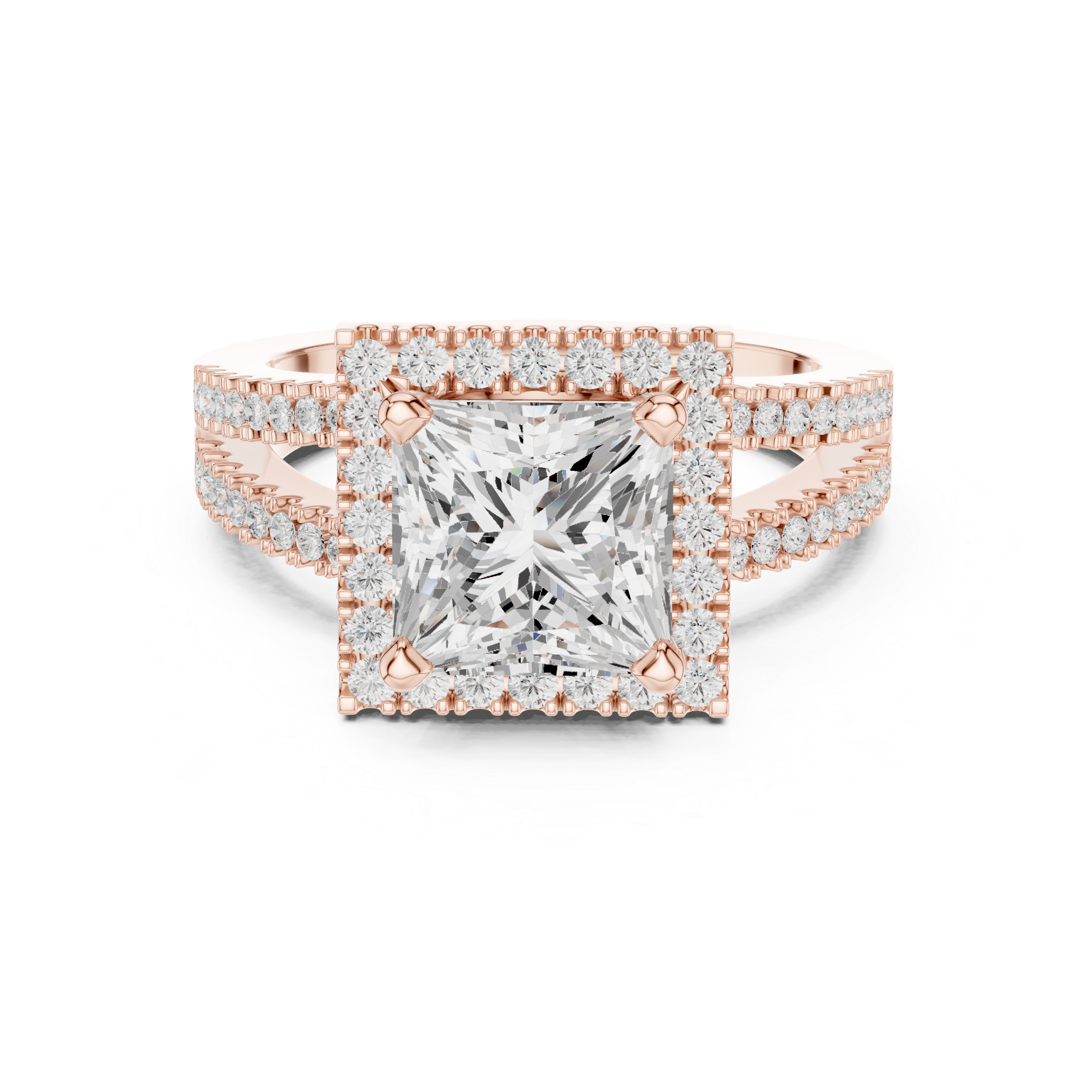 Princess-Cut Split-Shank Halo Engagement Ring