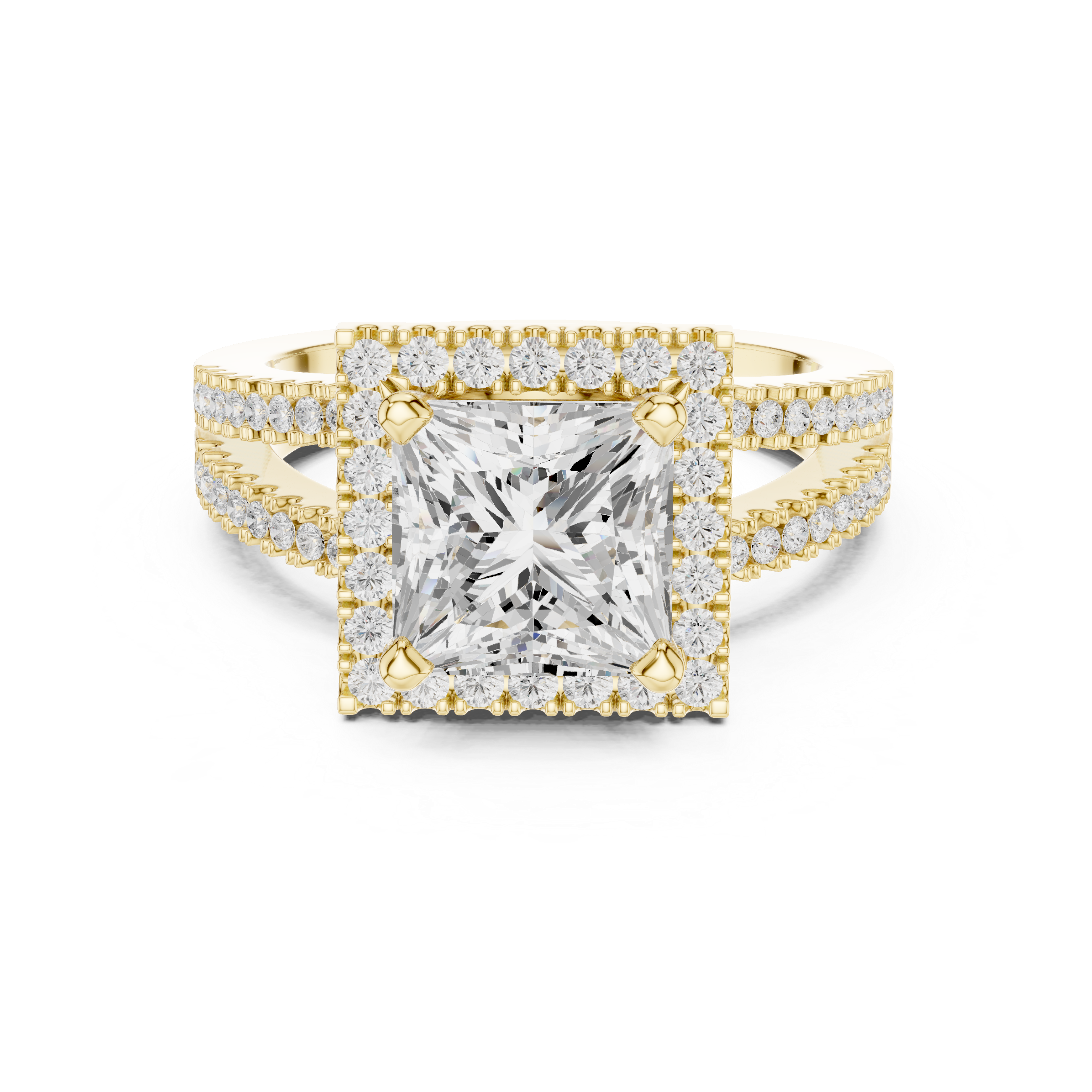 Princess-Cut Split-Shank Halo Engagement Ring