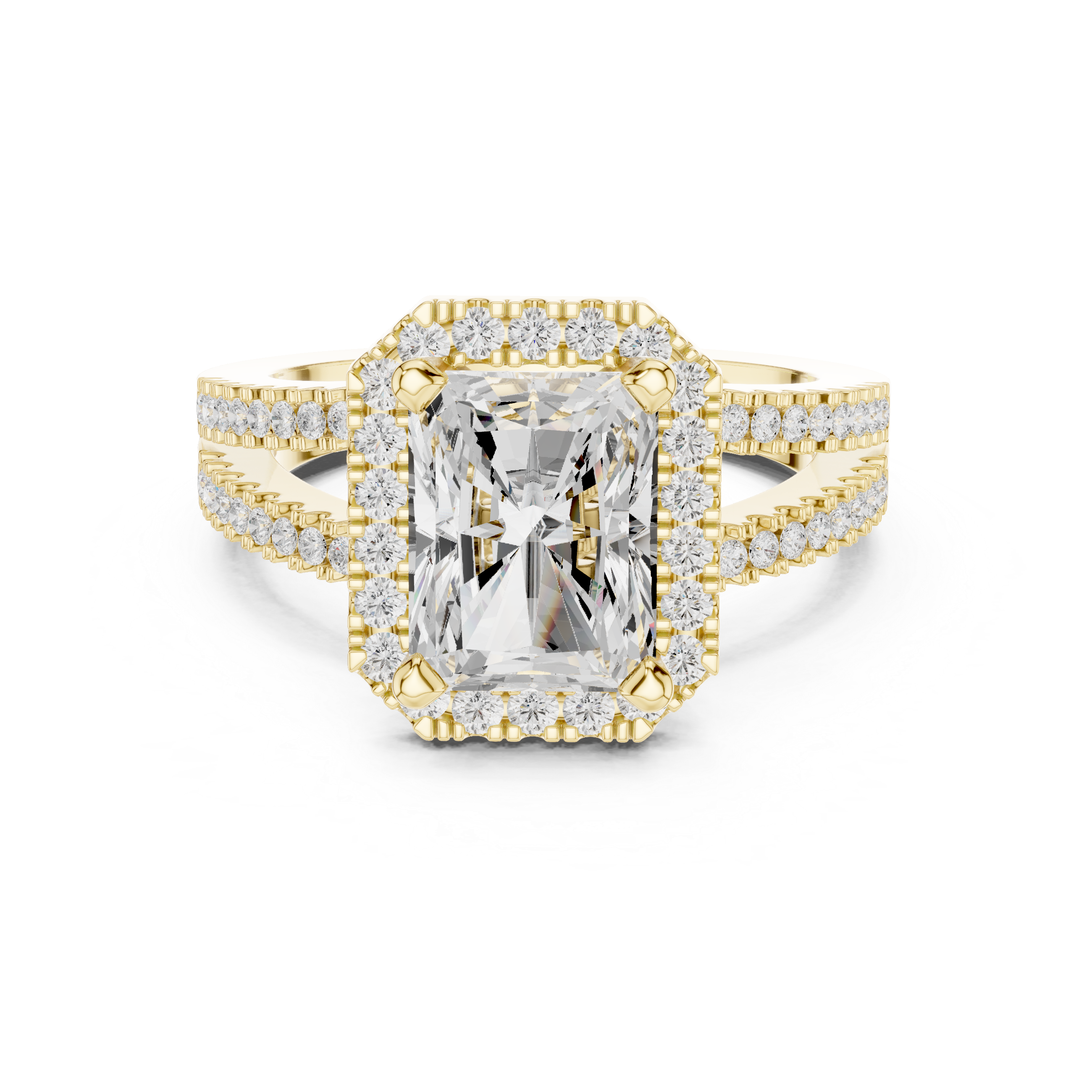 Radiant-Cut Split-Shank Halo Engagement Ring
