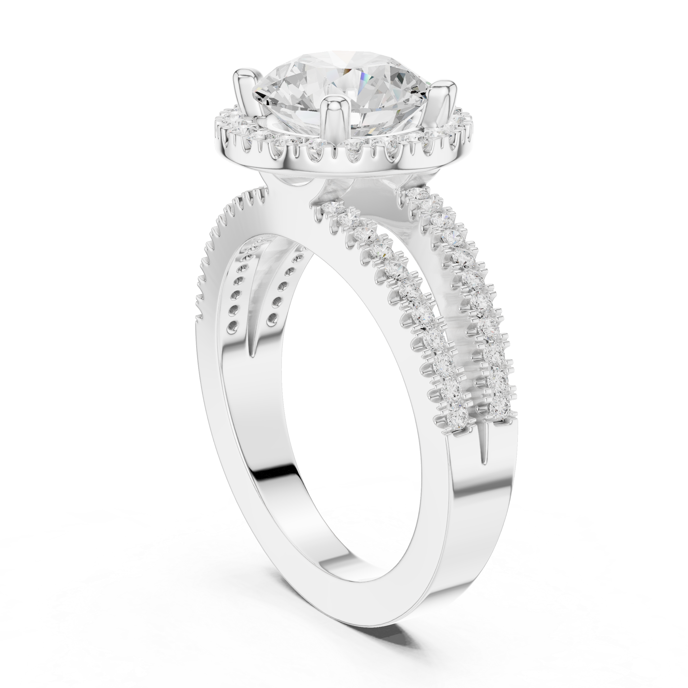 Round Diamond Split-Shank Halo Engagement Ring