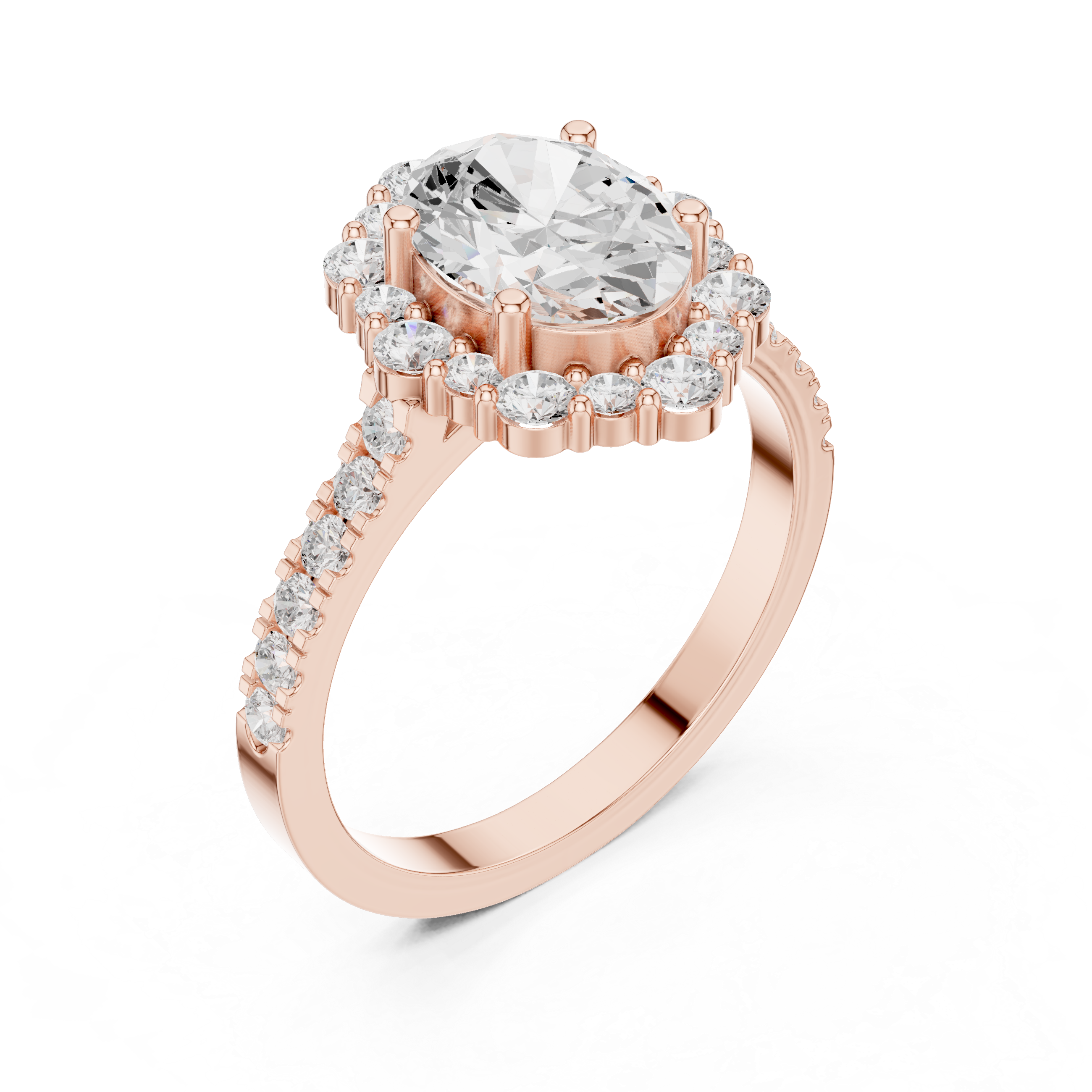 Oval Diamond Scalloped Halo Engagement Ring