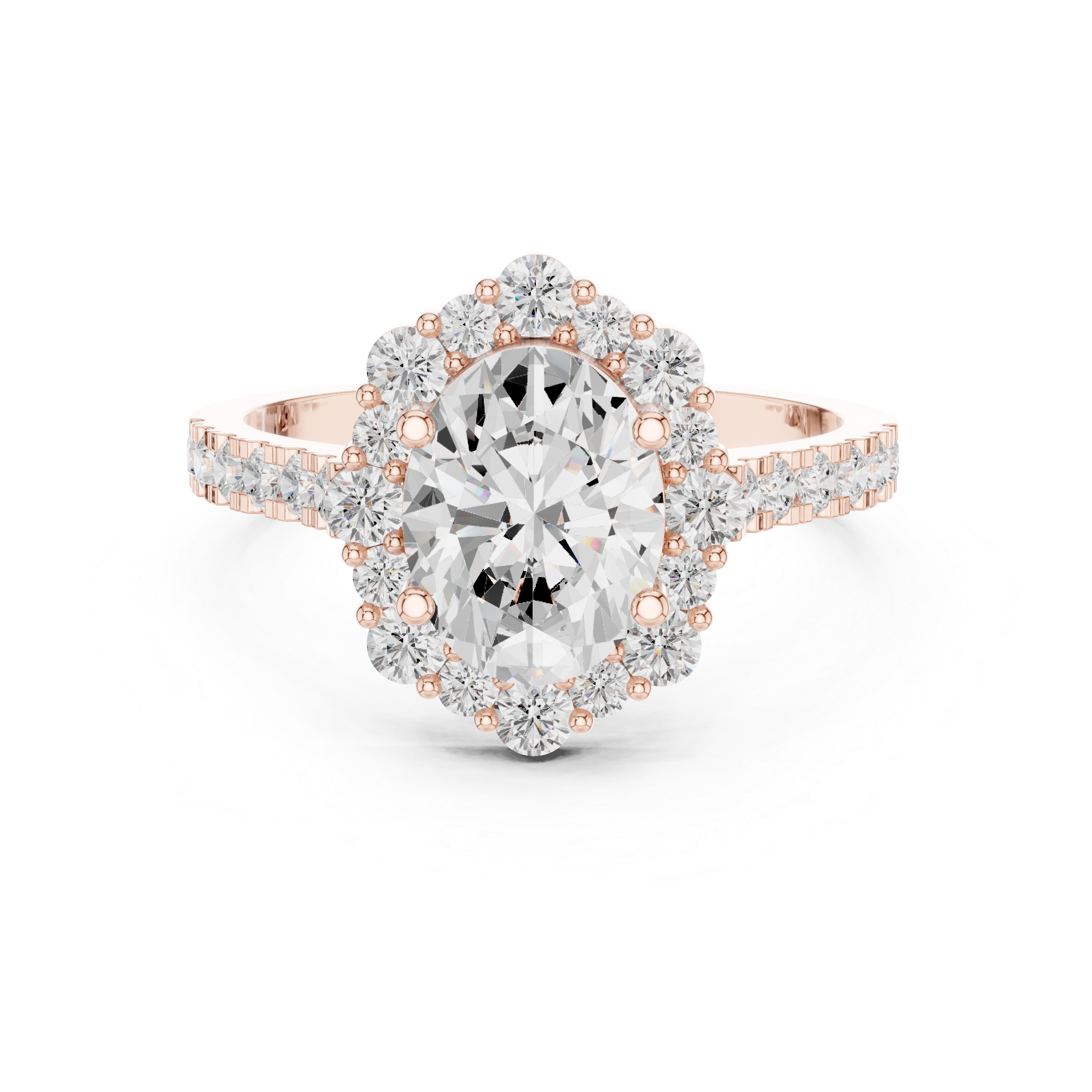 Oval Diamond Scalloped Halo Engagement Ring