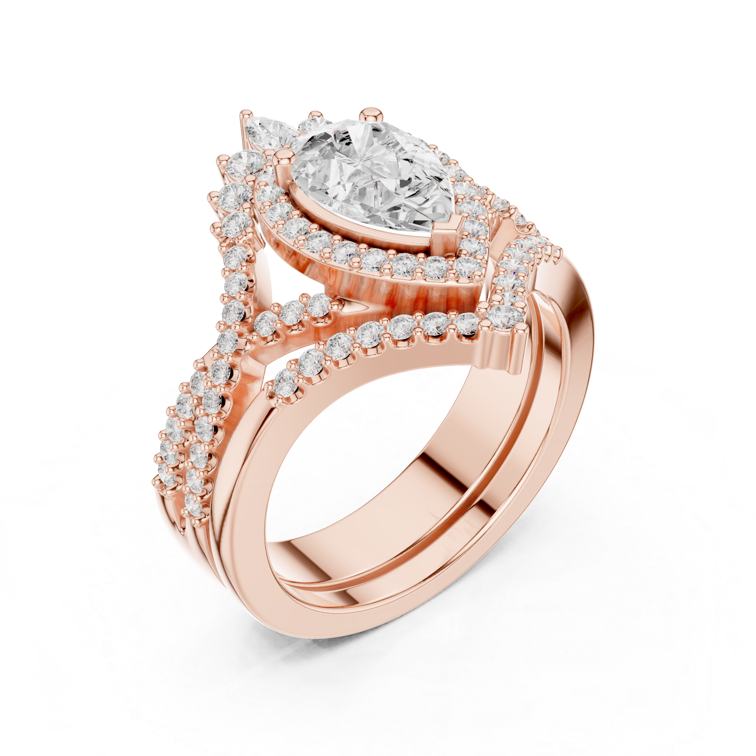 Pear-Cut Diamond Halo Bridal Ring Set
