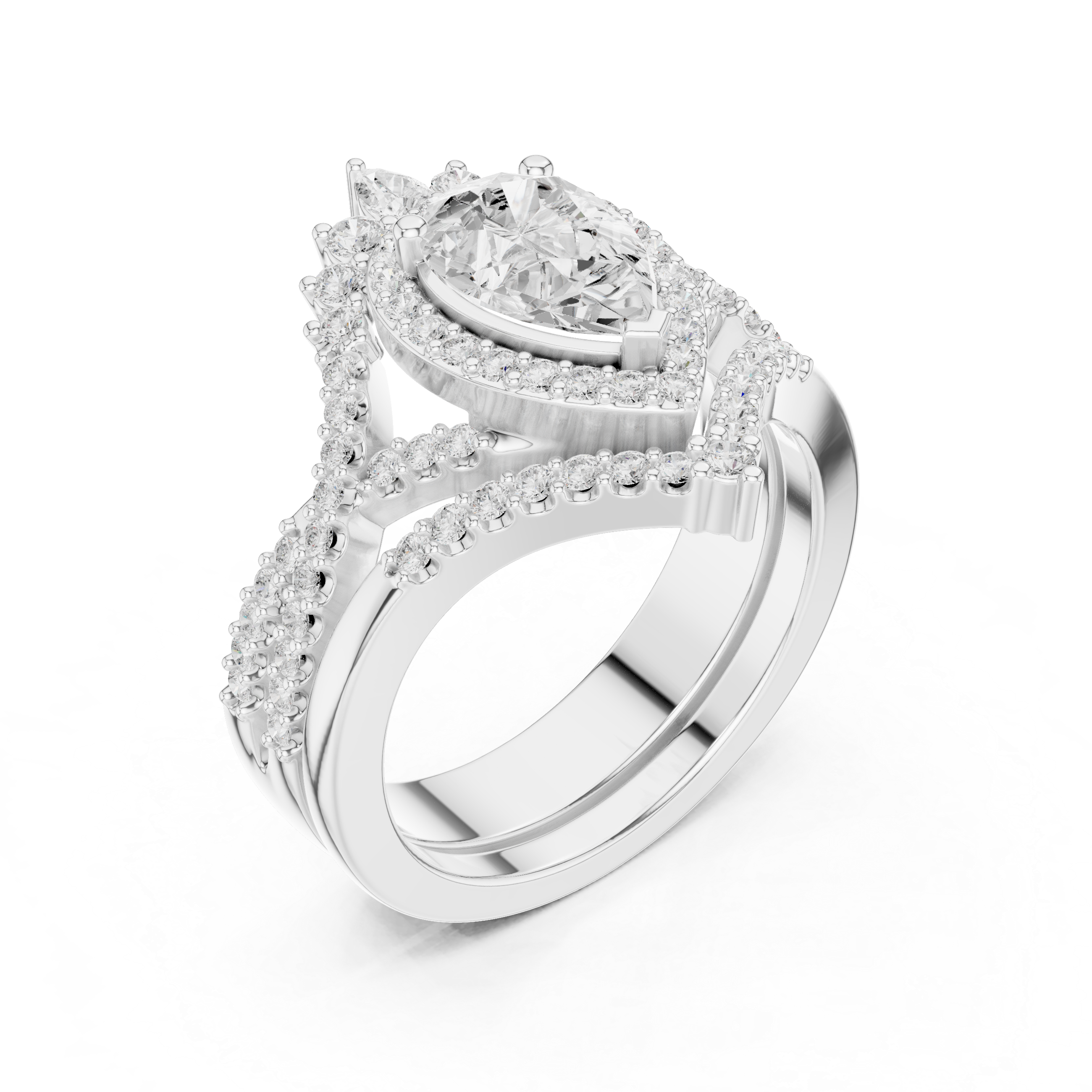 Pear-Cut Diamond Halo Bridal Ring Set