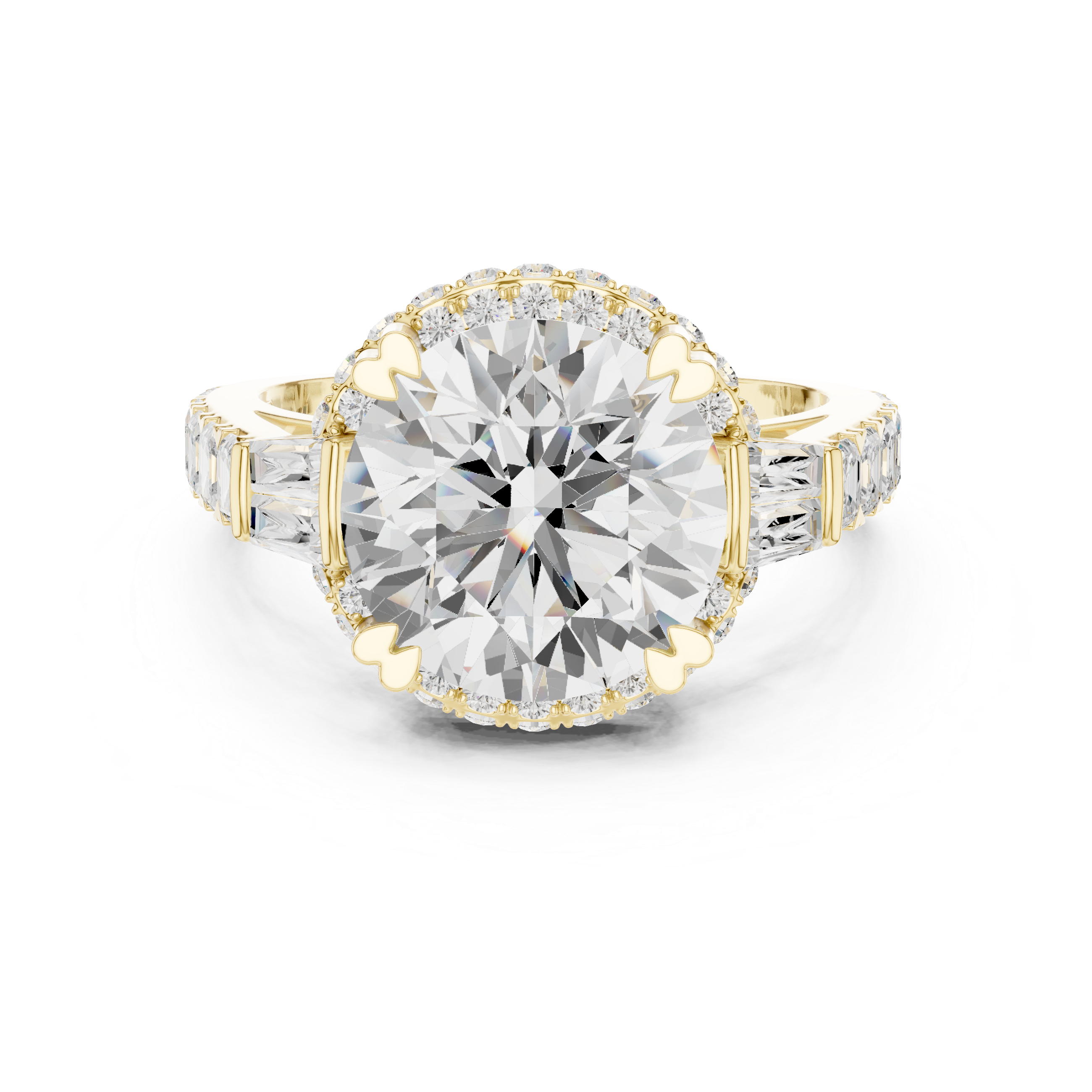 Round Diamond Halo Engagement Ring with Geometric Shoulders