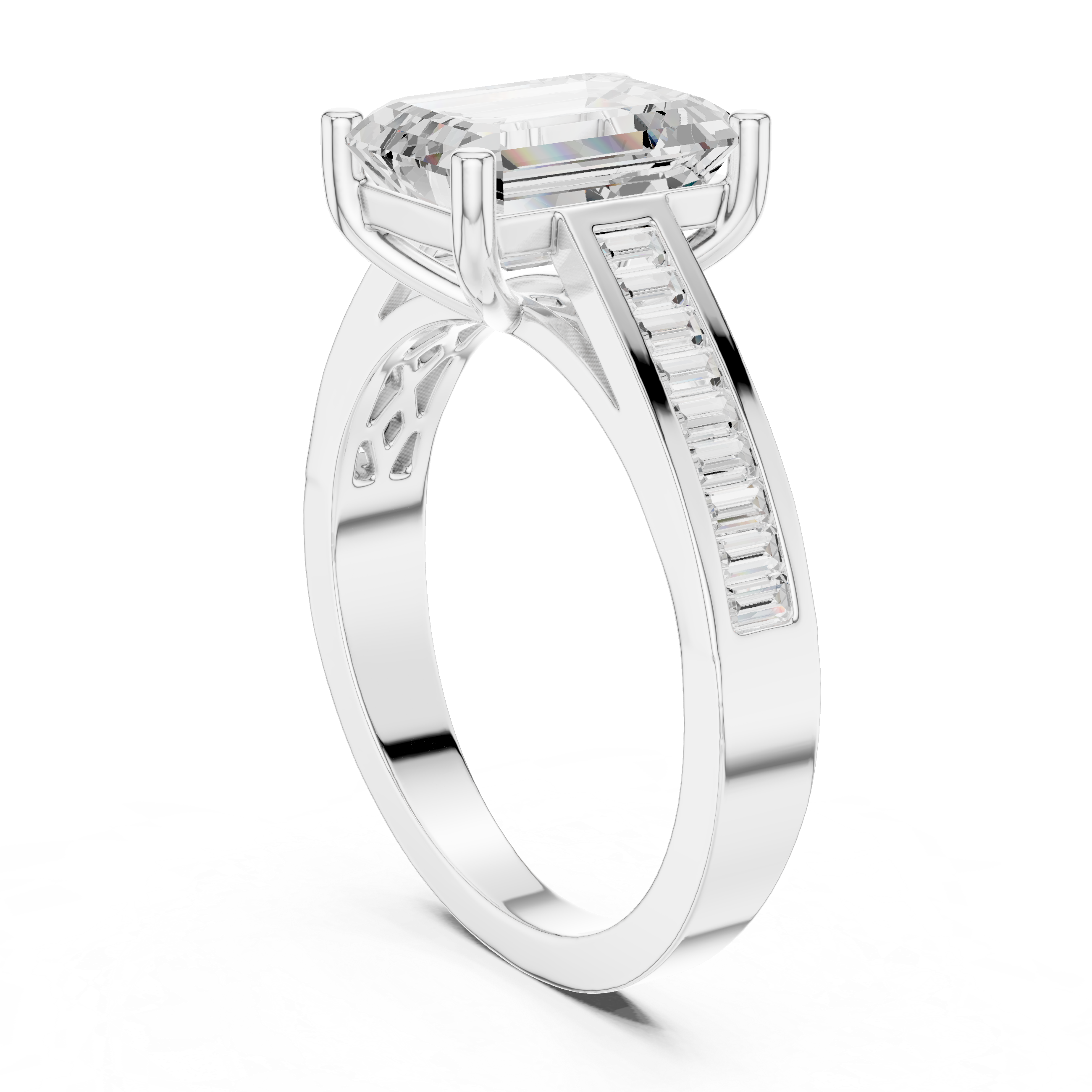 Emerald-Cut Baguette Diamond Engagement Ring