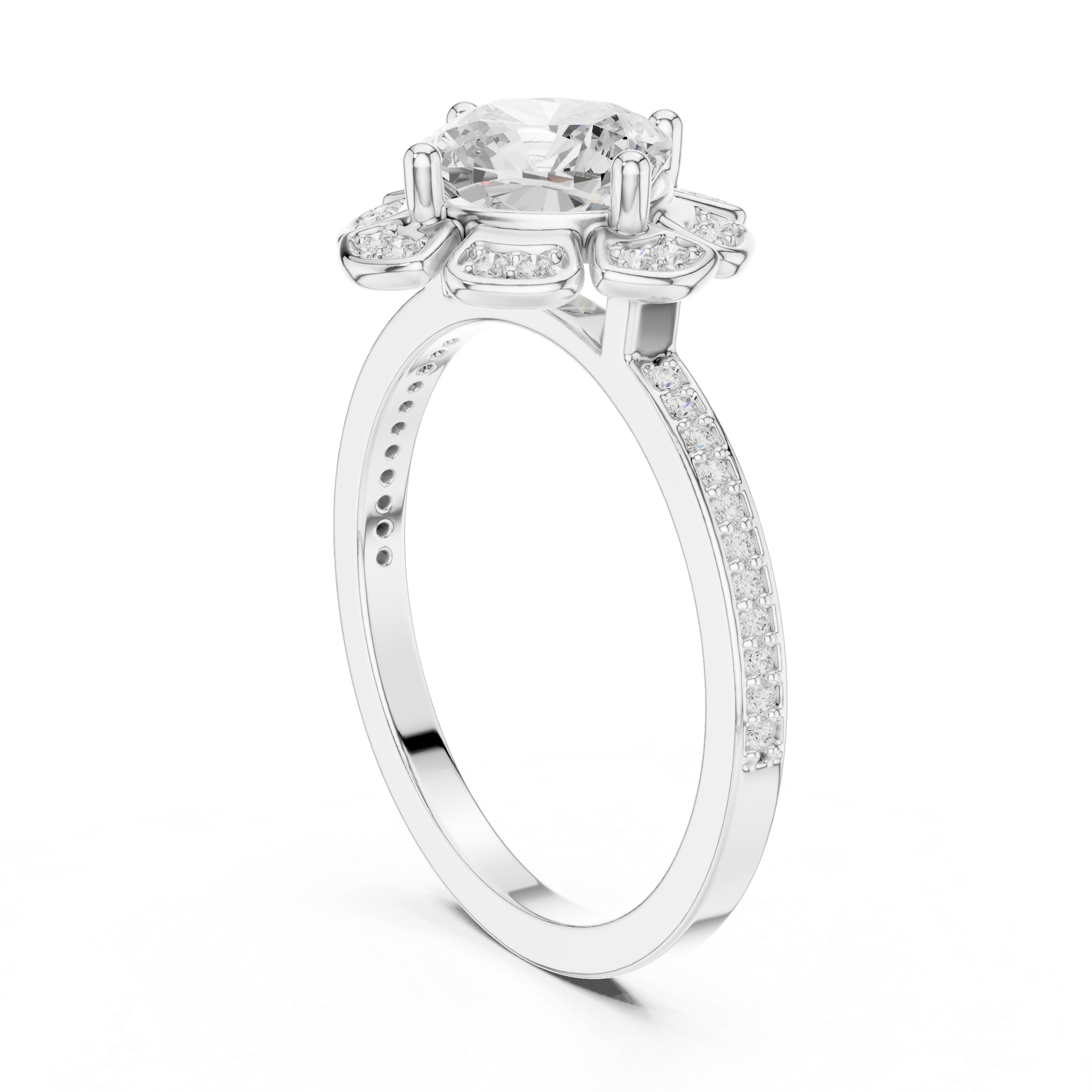 Floral Halo Round Diamond Engagement Ring