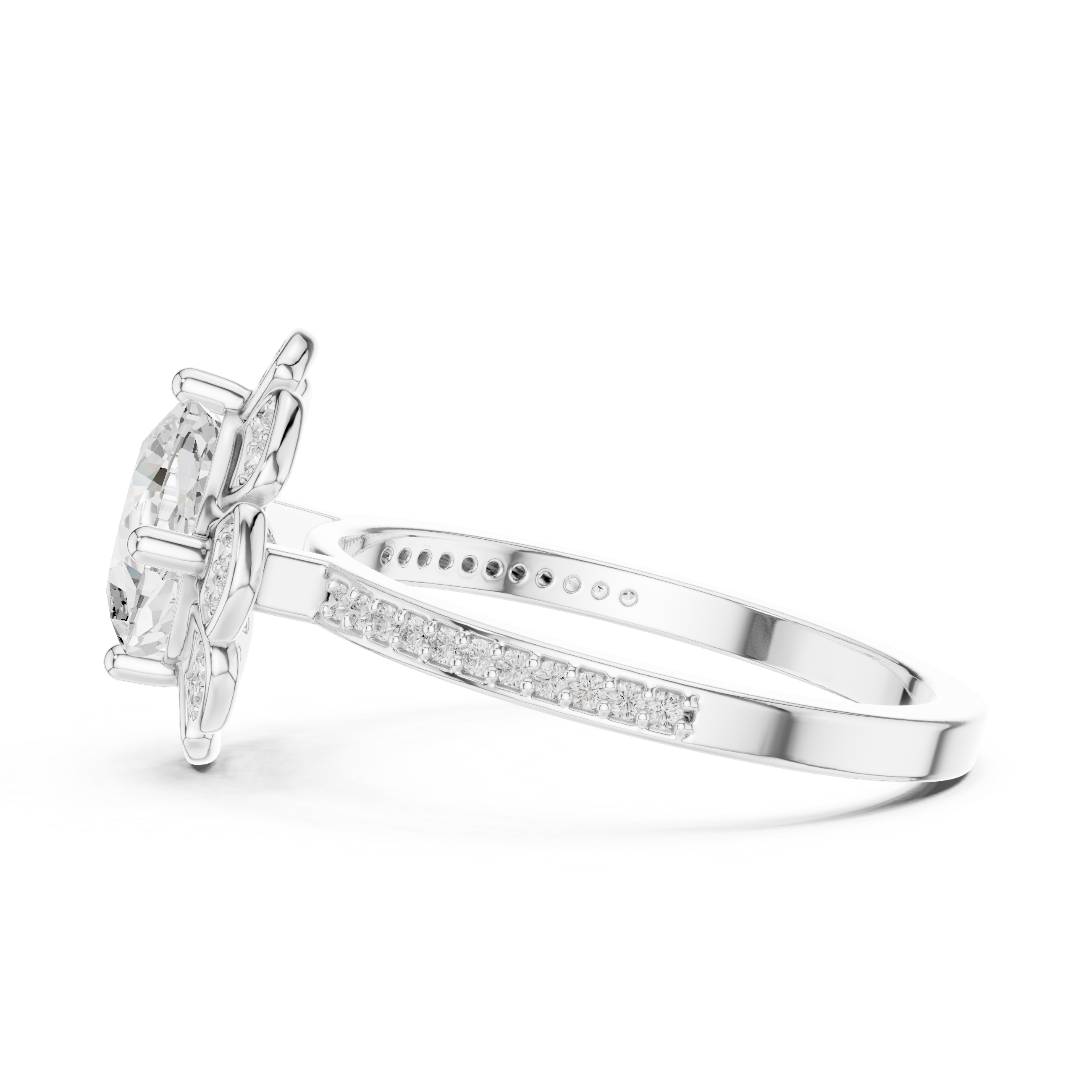 Floral Halo Round Diamond Engagement Ring