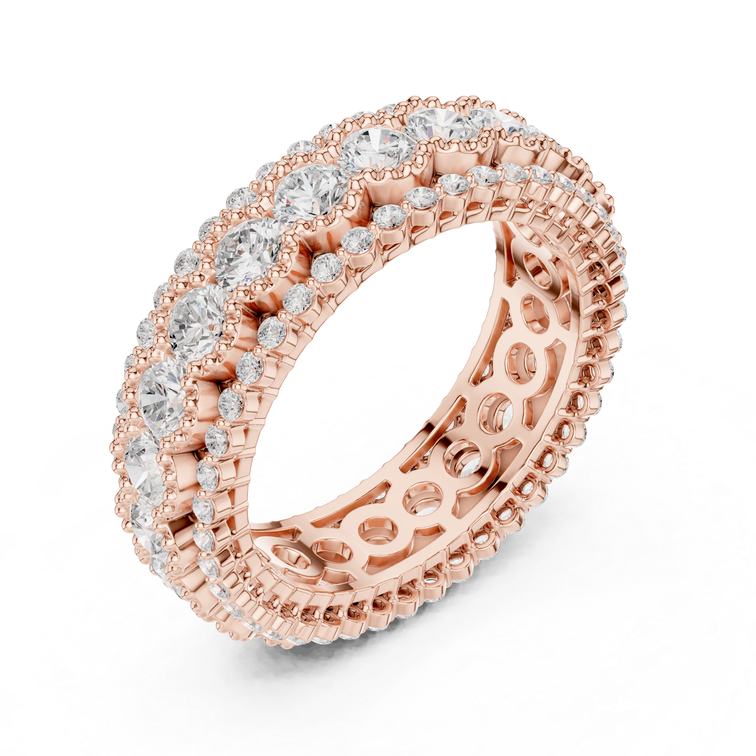 Ornate Three-Row Diamond Eternity Ring