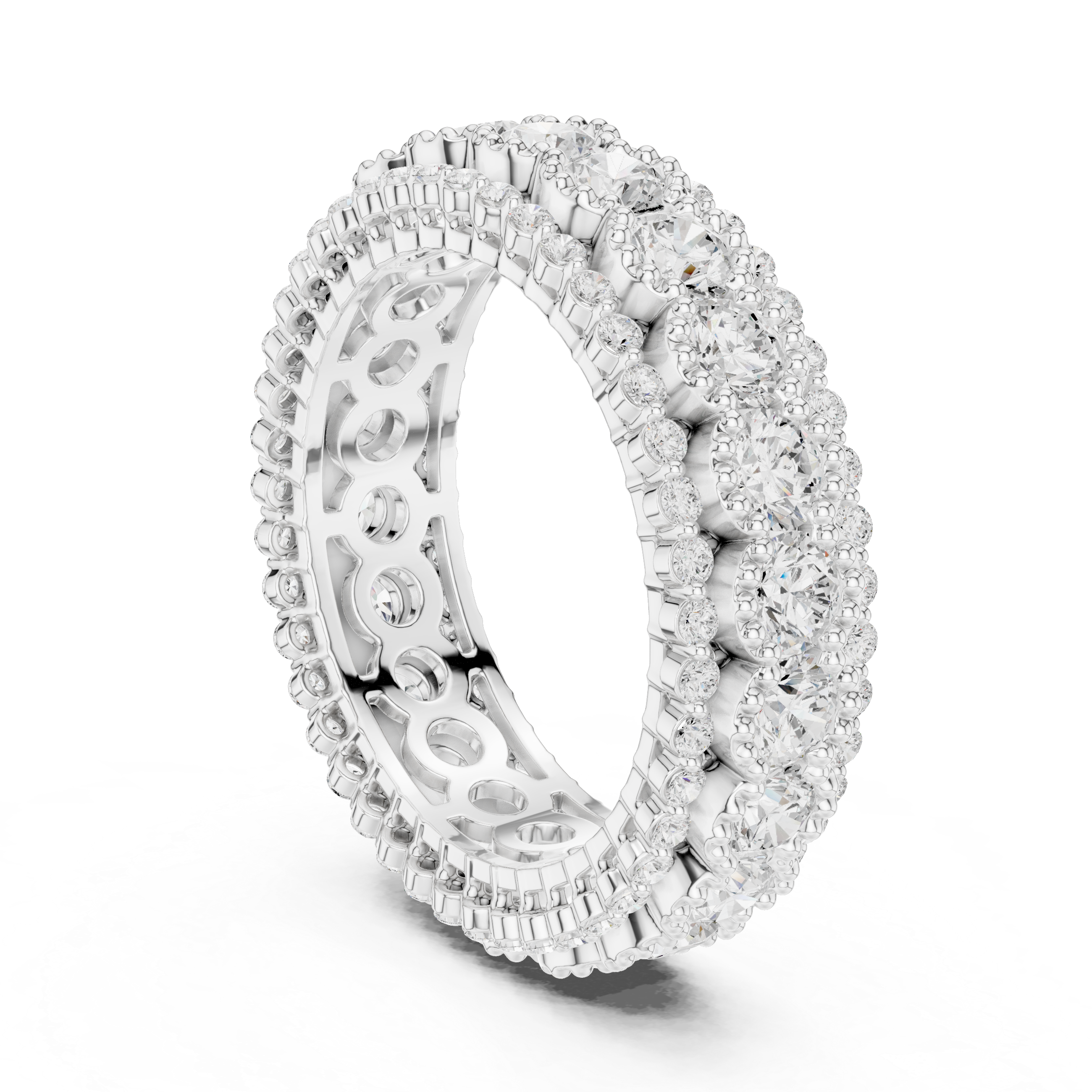 Ornate Three-Row Diamond Eternity Ring