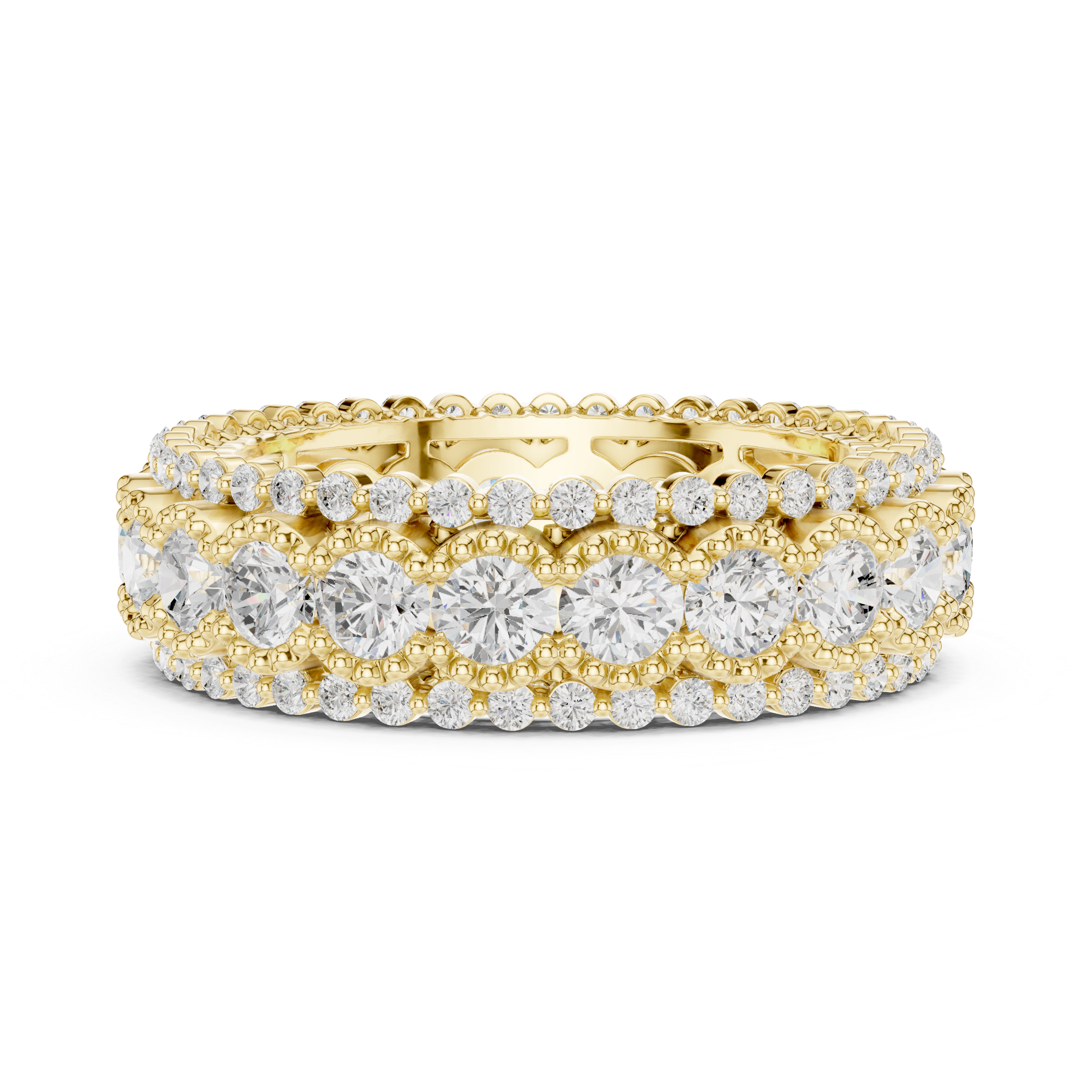 Ornate Three-Row Diamond Eternity Ring