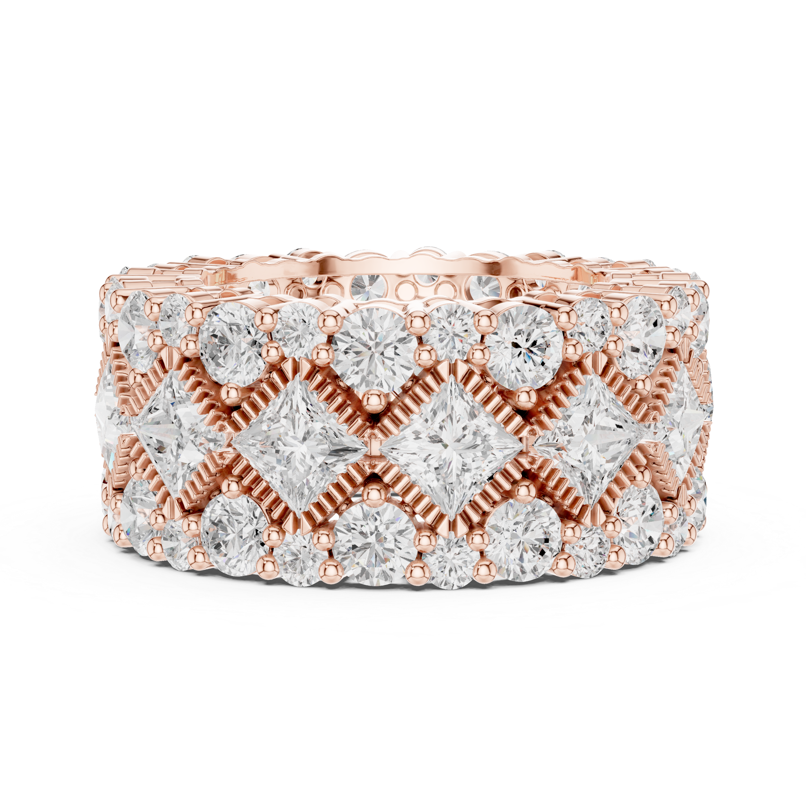 Luxury Wide Princess & Round Diamond Eternity Ring