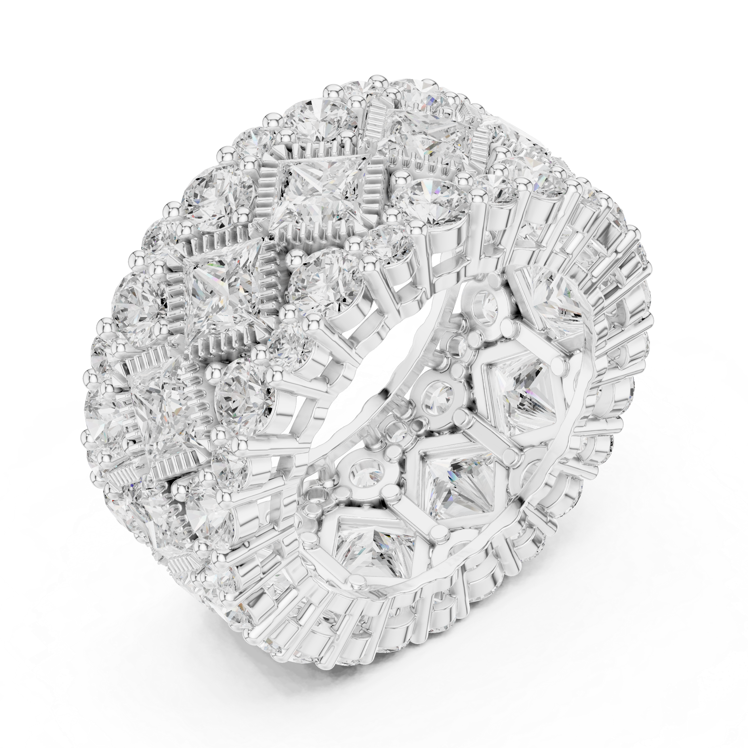 Luxury Wide Princess & Round Diamond Eternity Ring