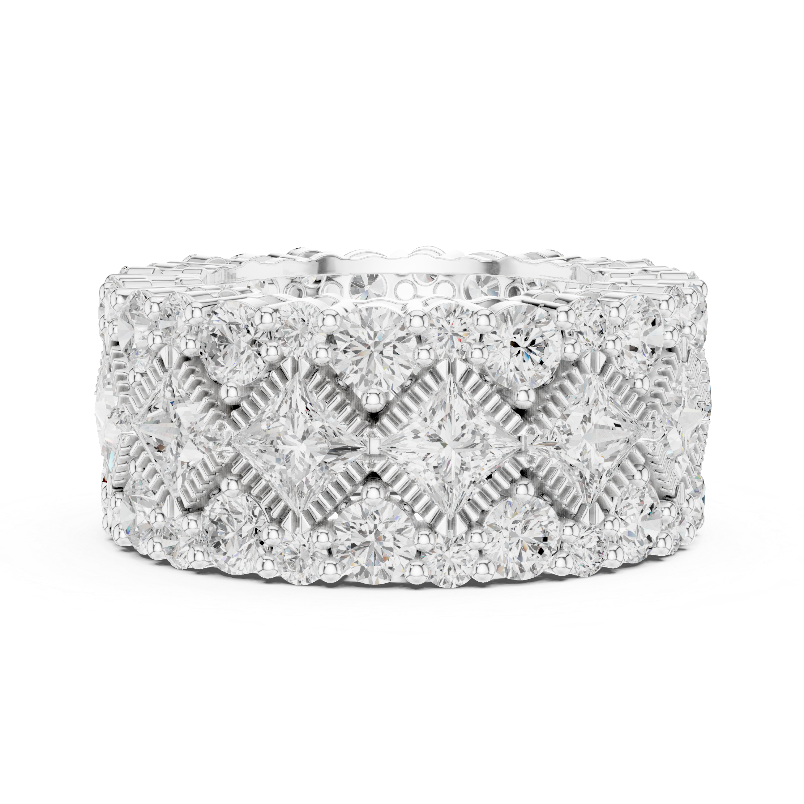 Luxury Wide Princess & Round Diamond Eternity Ring