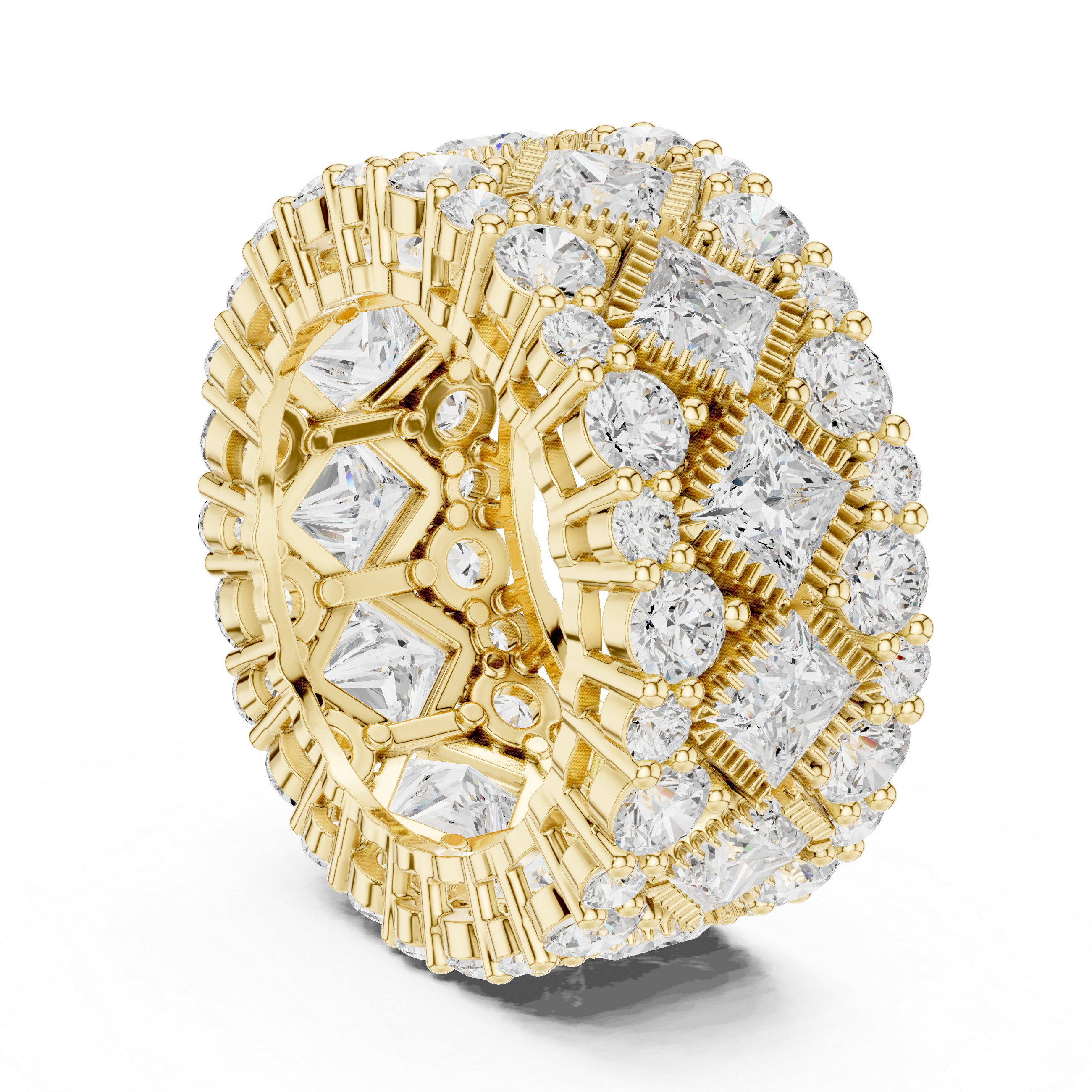 Luxury Wide Princess & Round Diamond Eternity Ring