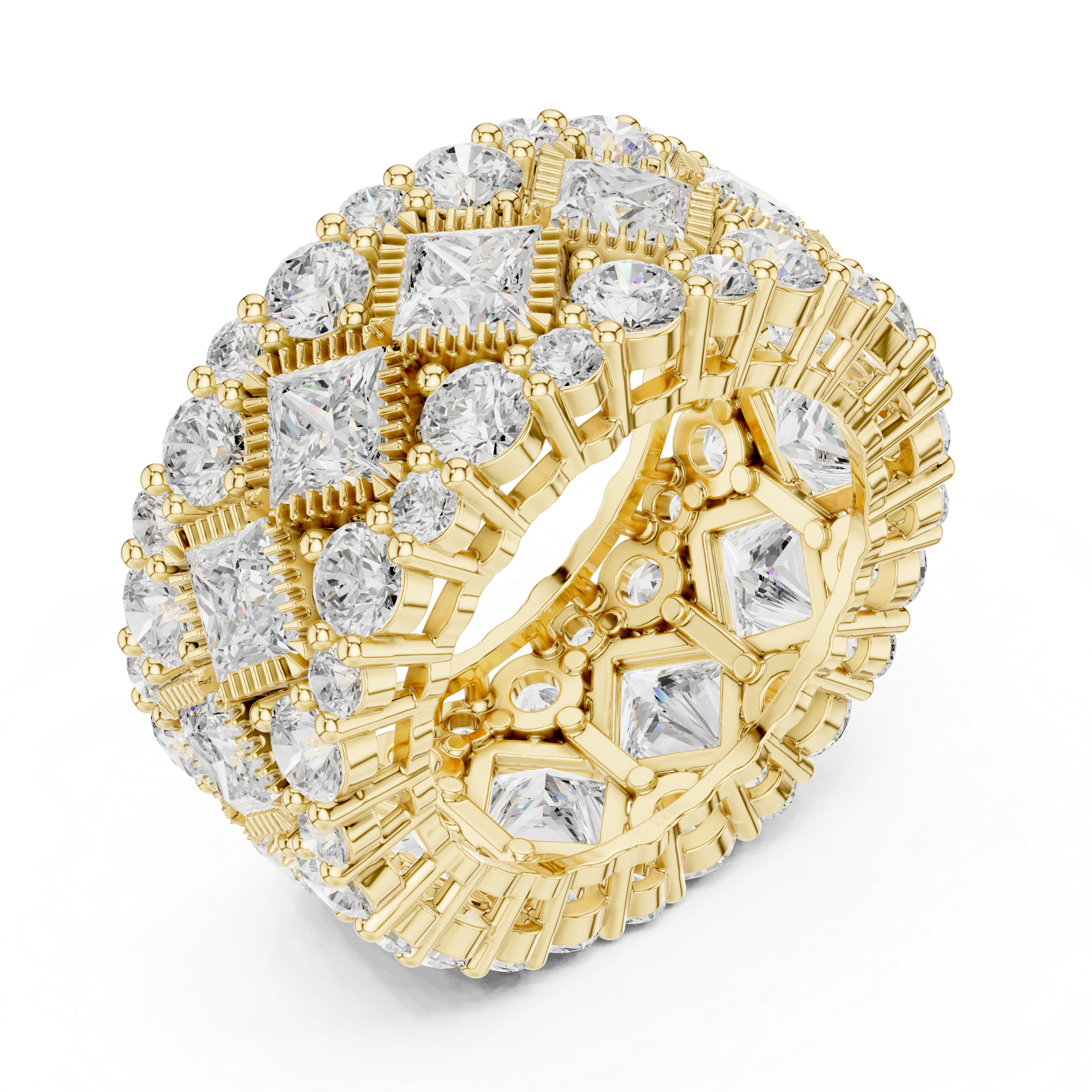 Luxury Wide Princess & Round Diamond Eternity Ring