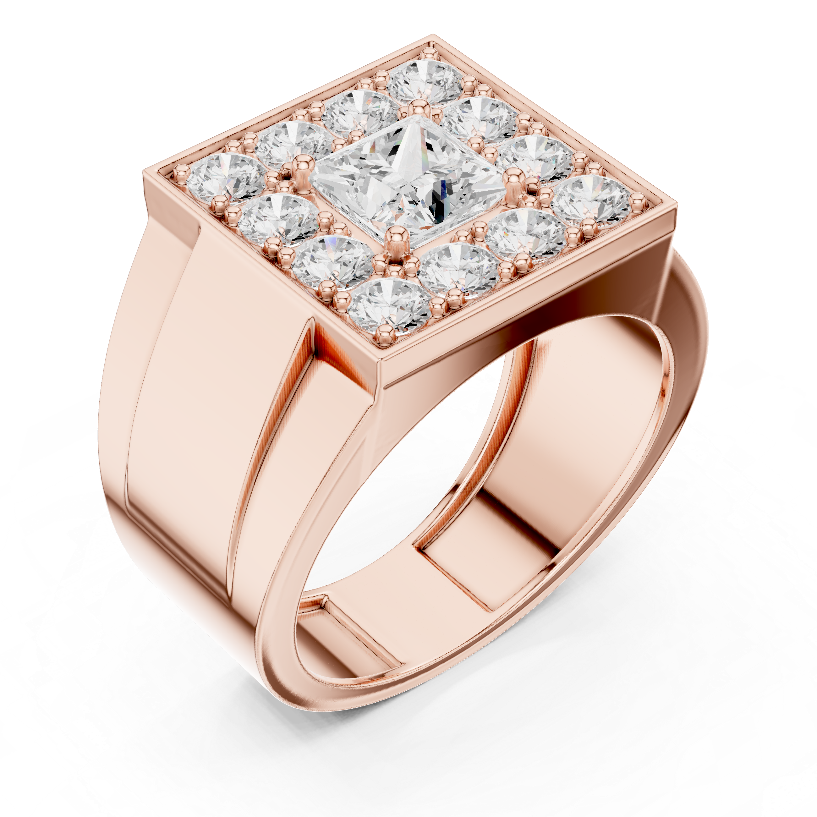 Princess Halo Diamond Signet Ring