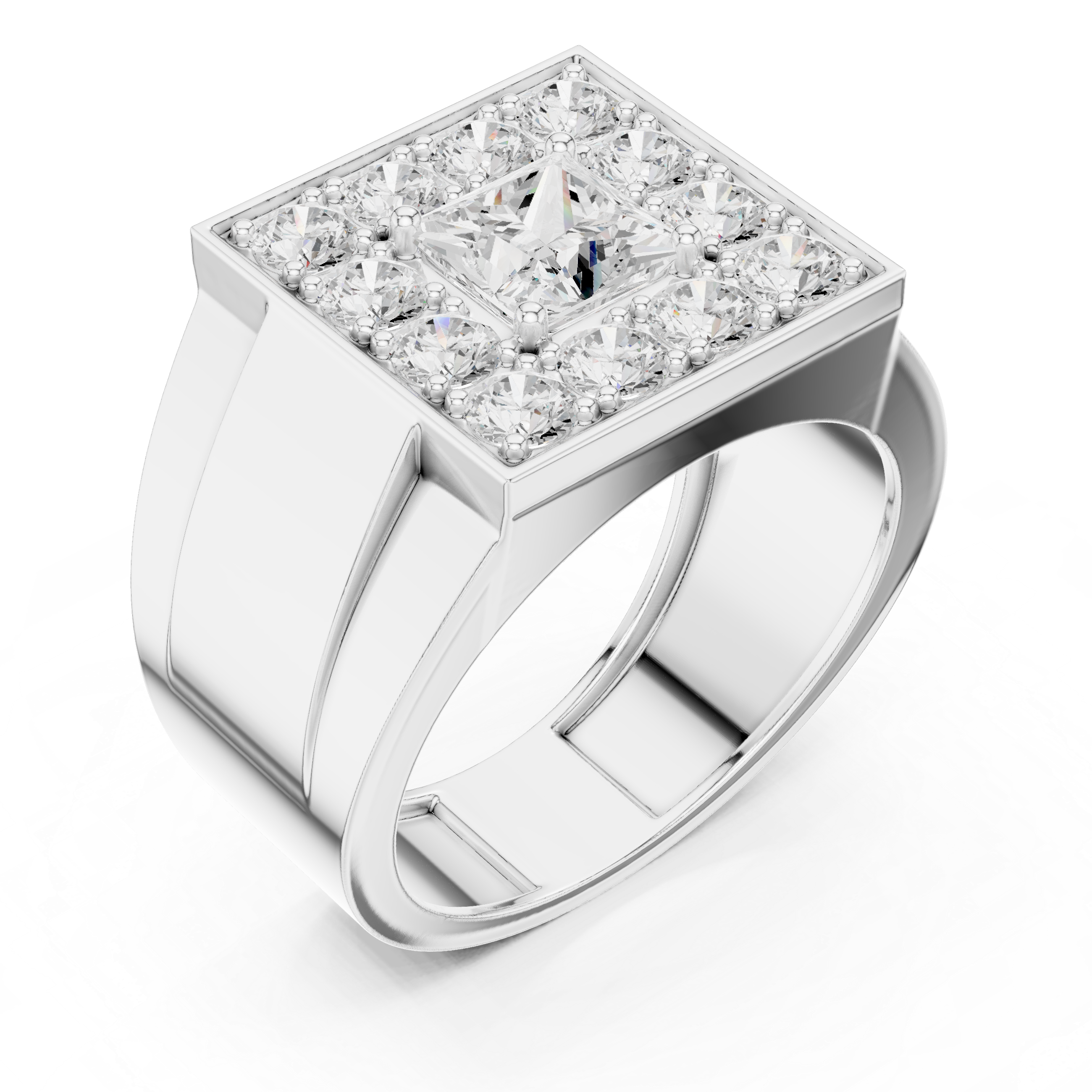 Princess Halo Diamond Signet Ring