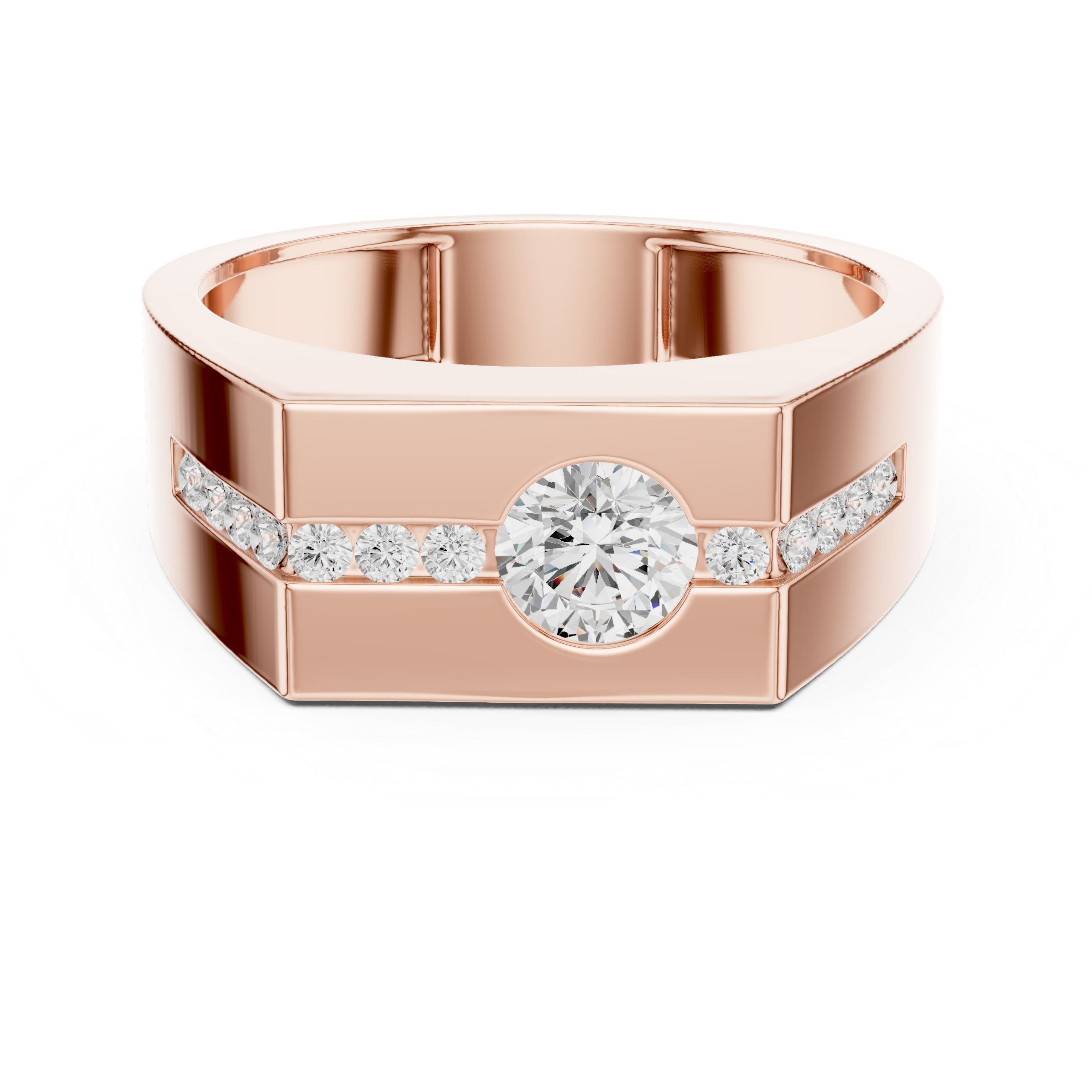 Modern Flush Set Diamond Signet Ring