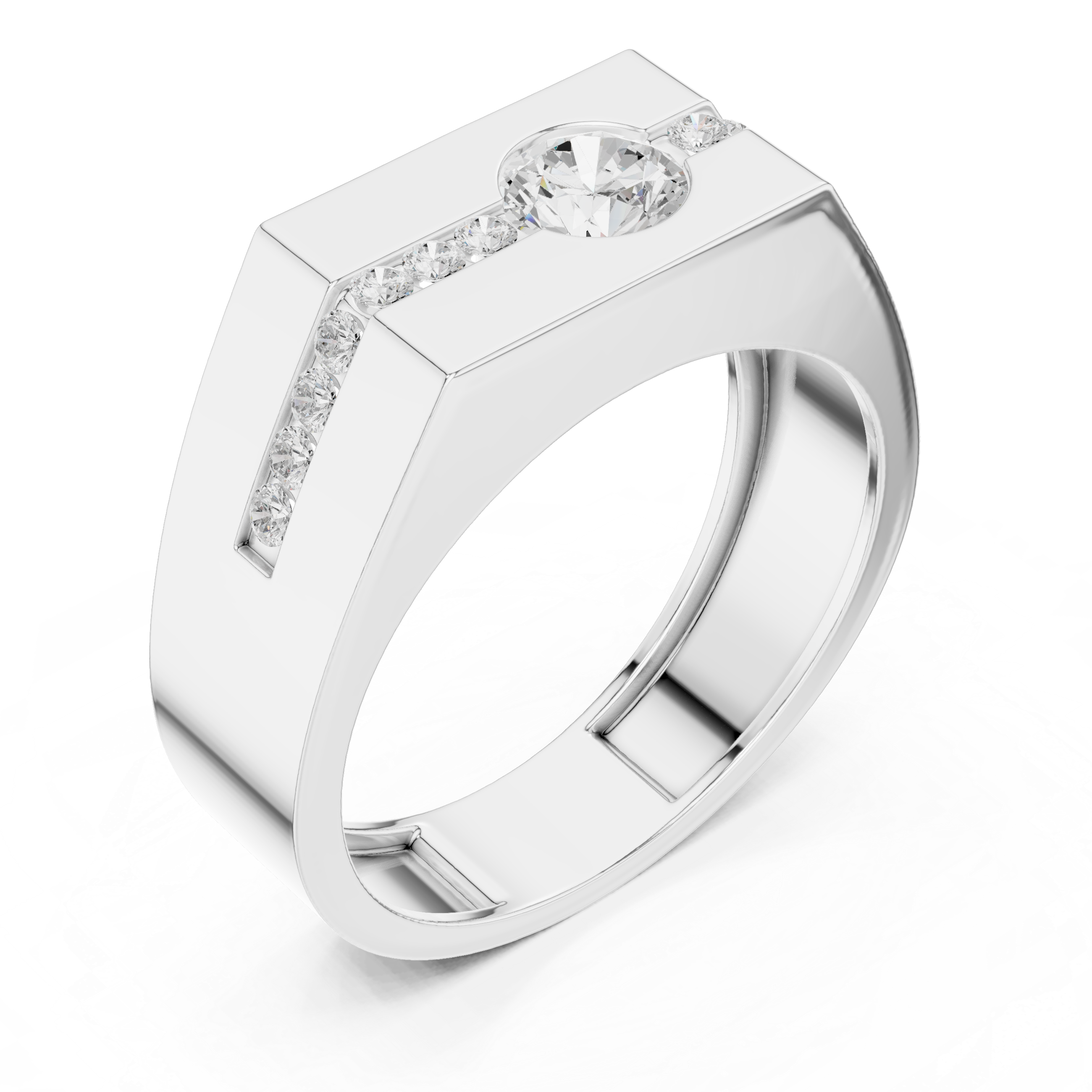 Modern Flush Set Diamond Signet Ring
