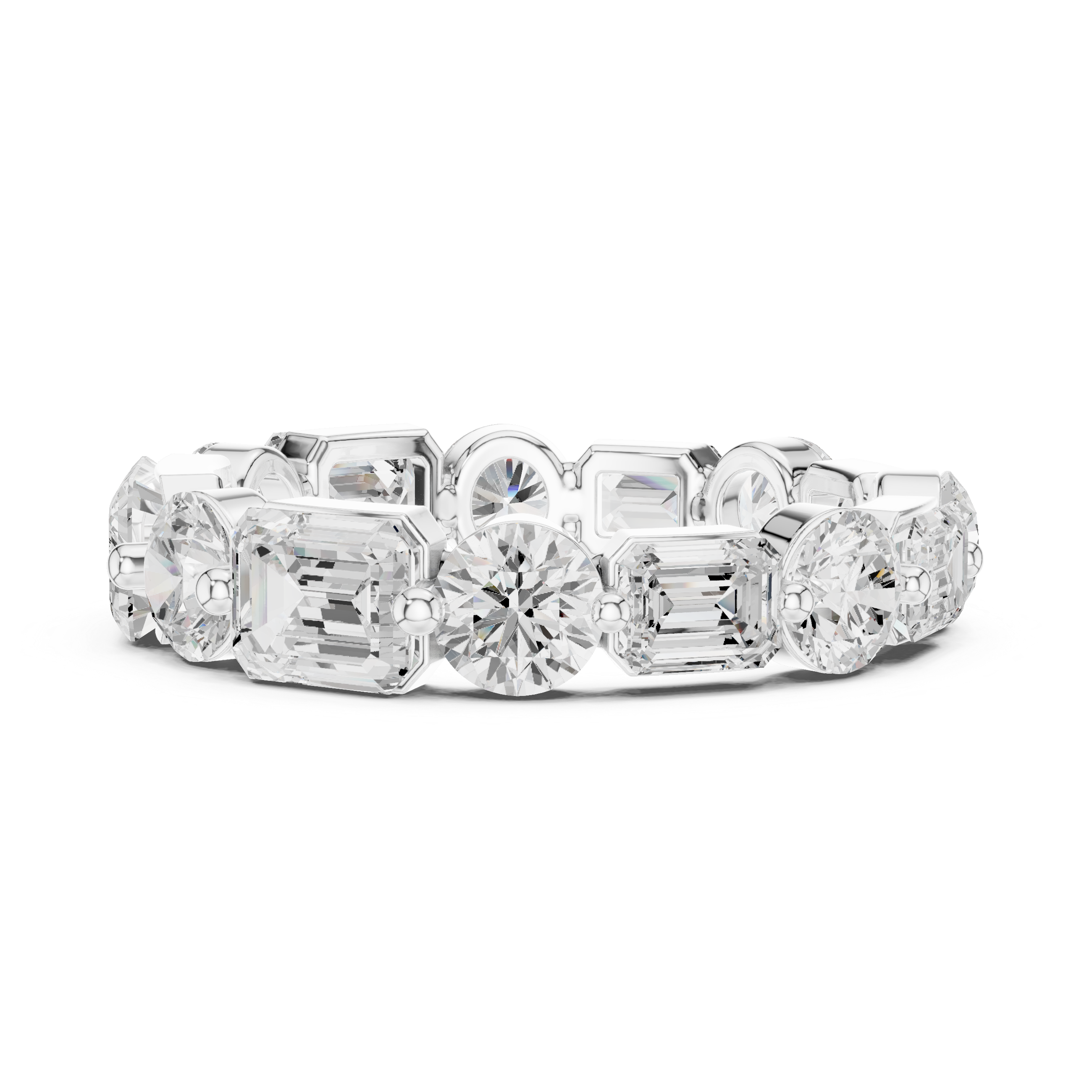 Emerald & Round Diamond Eternity Band Ring
