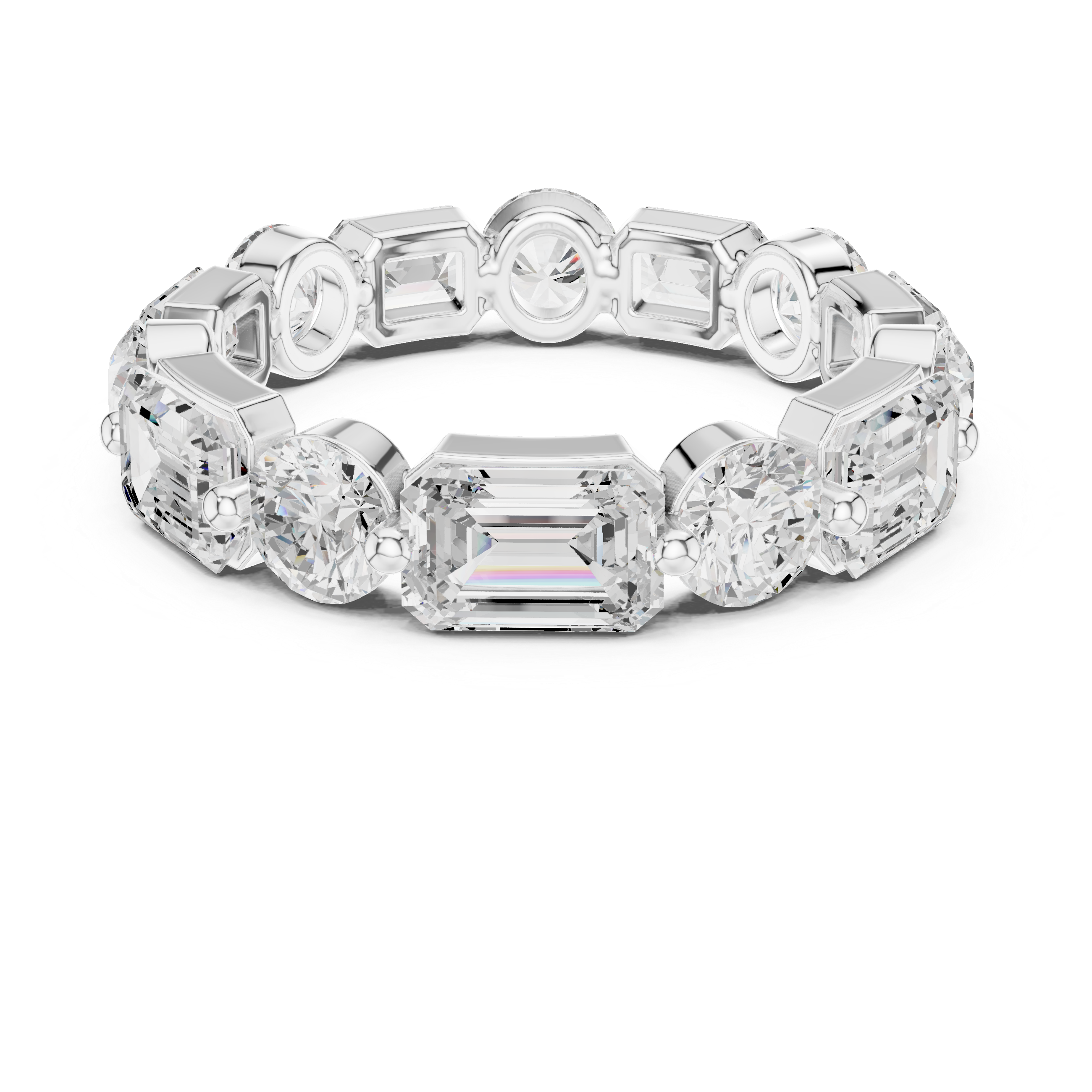 Emerald & Round Diamond Eternity Band Ring