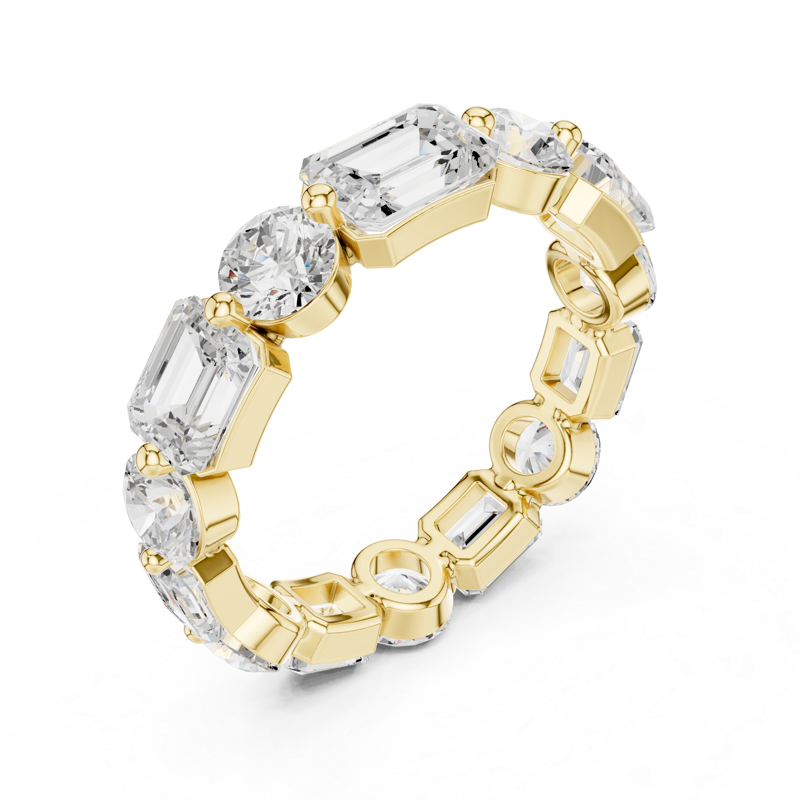 Emerald & Round Diamond Eternity Band Ring