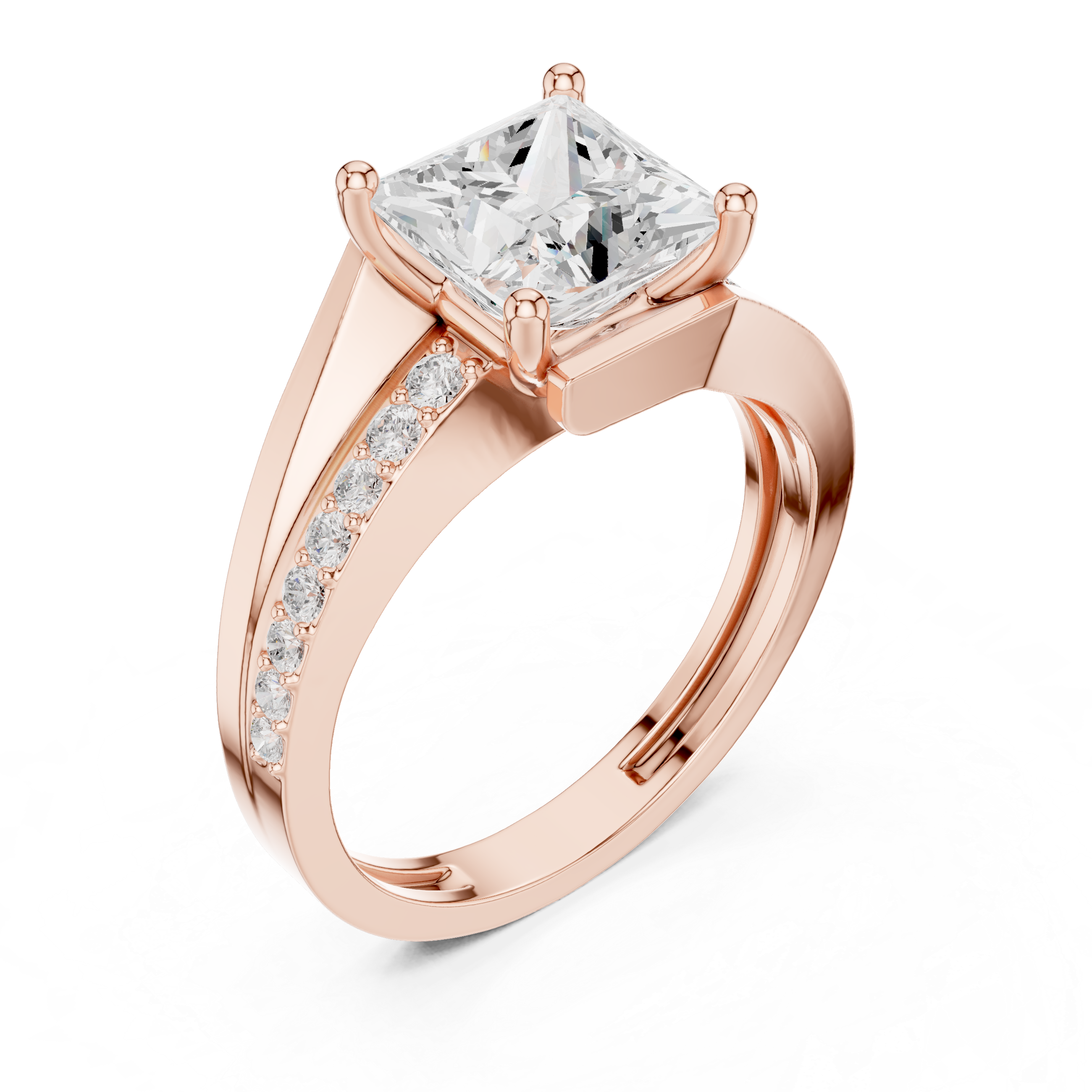 Princess Cut Split Shank Diamond Engagement Ring