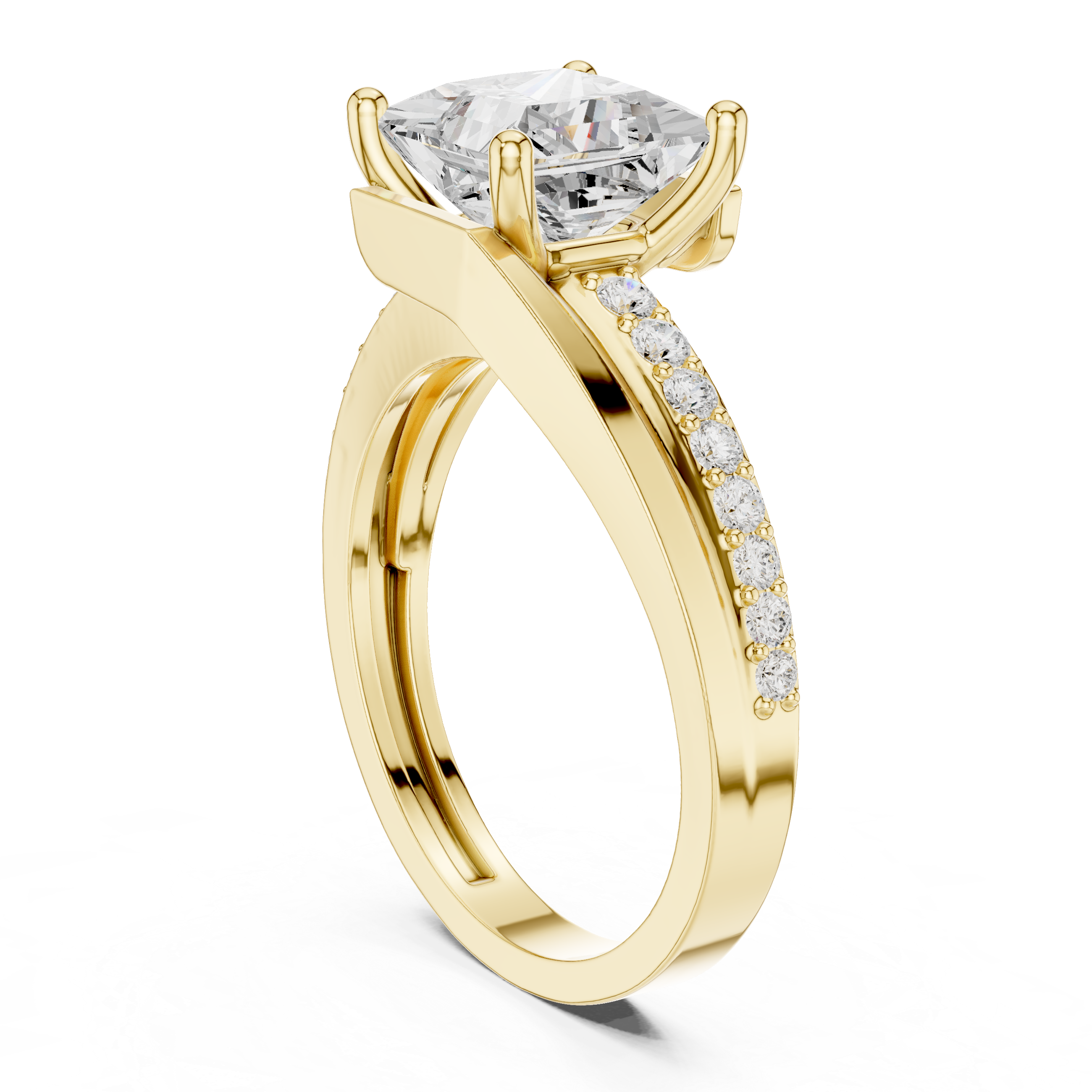 Princess Cut Split Shank Diamond Engagement Ring