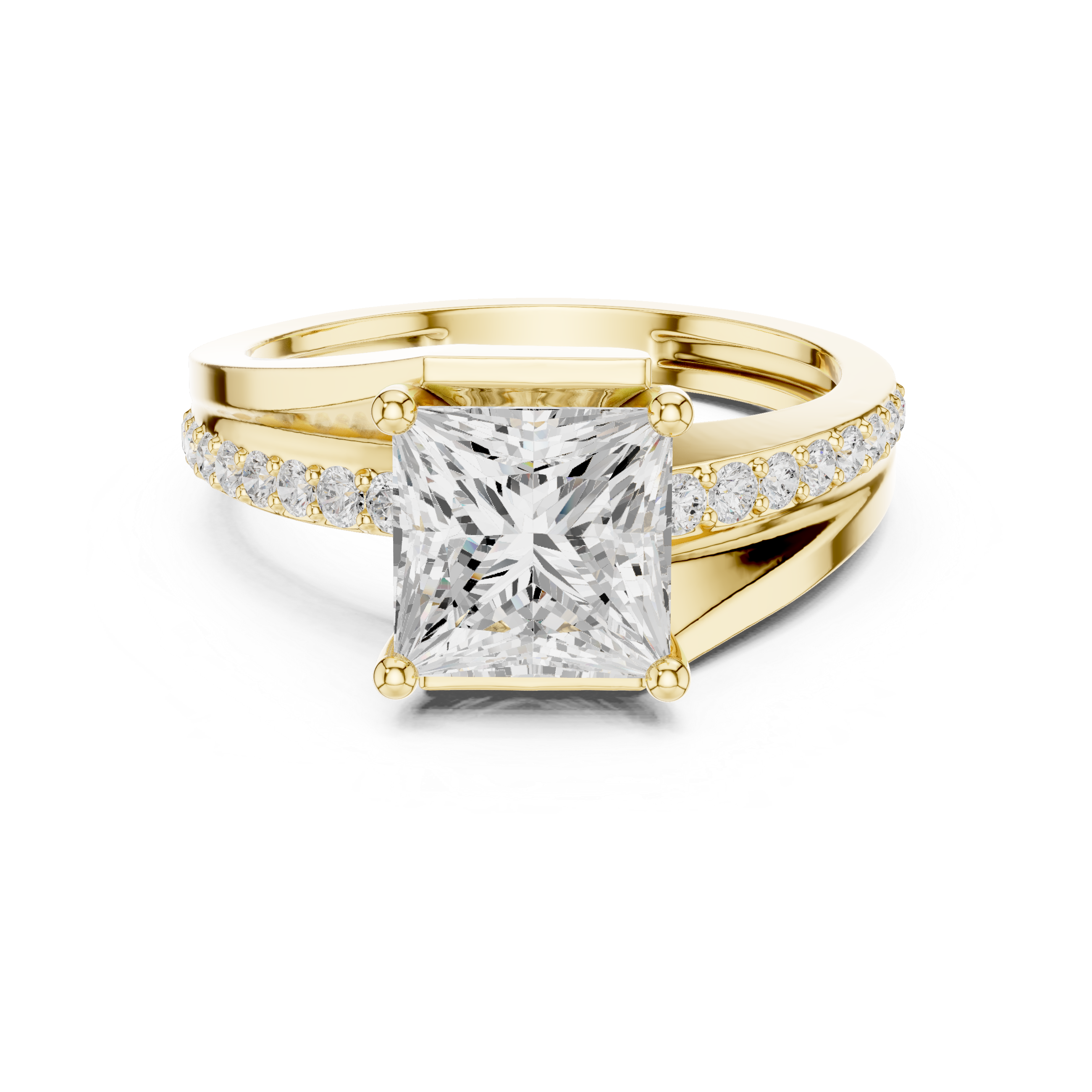 Princess Cut Split Shank Diamond Engagement Ring