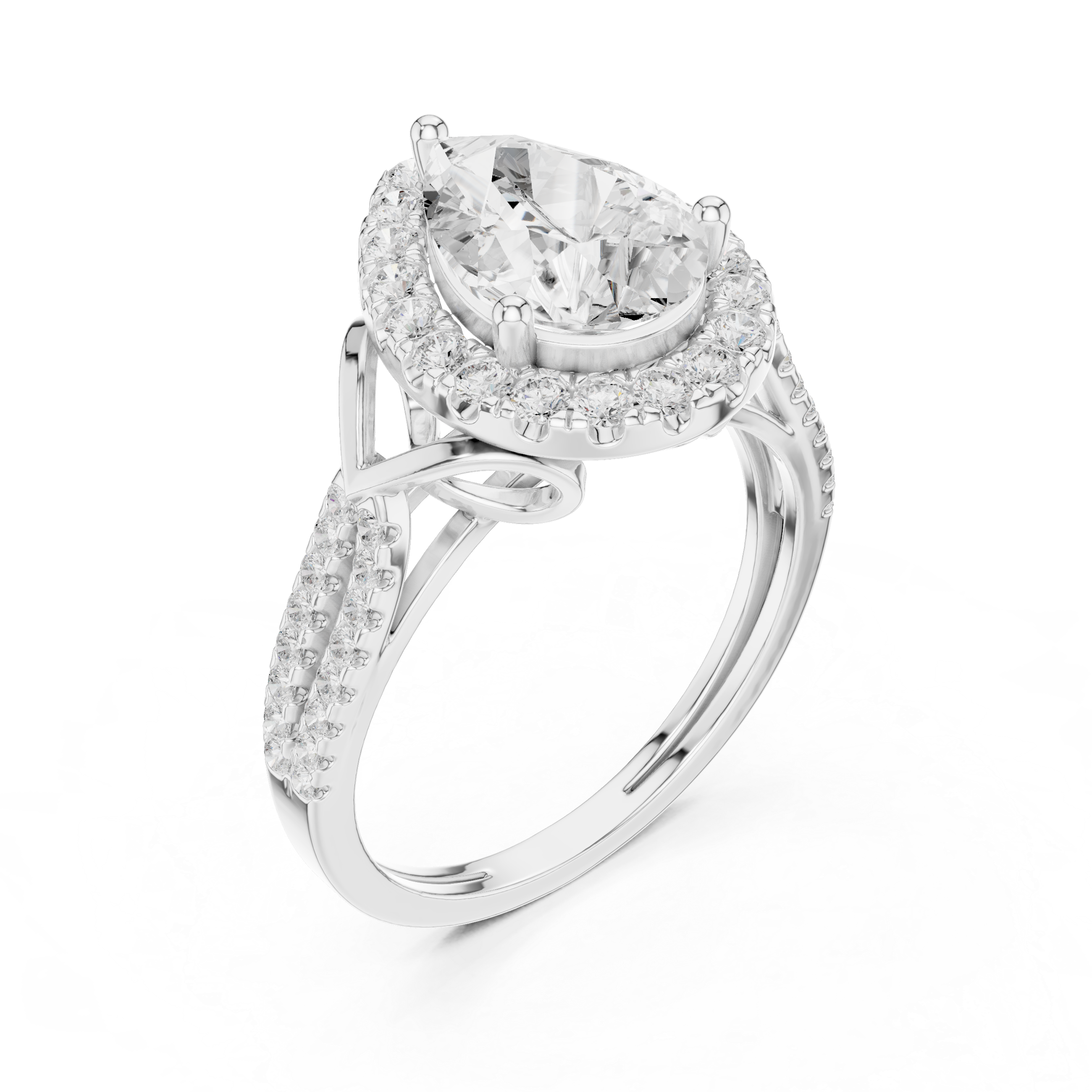 Pear Cut Halo Diamond Engagement Ring