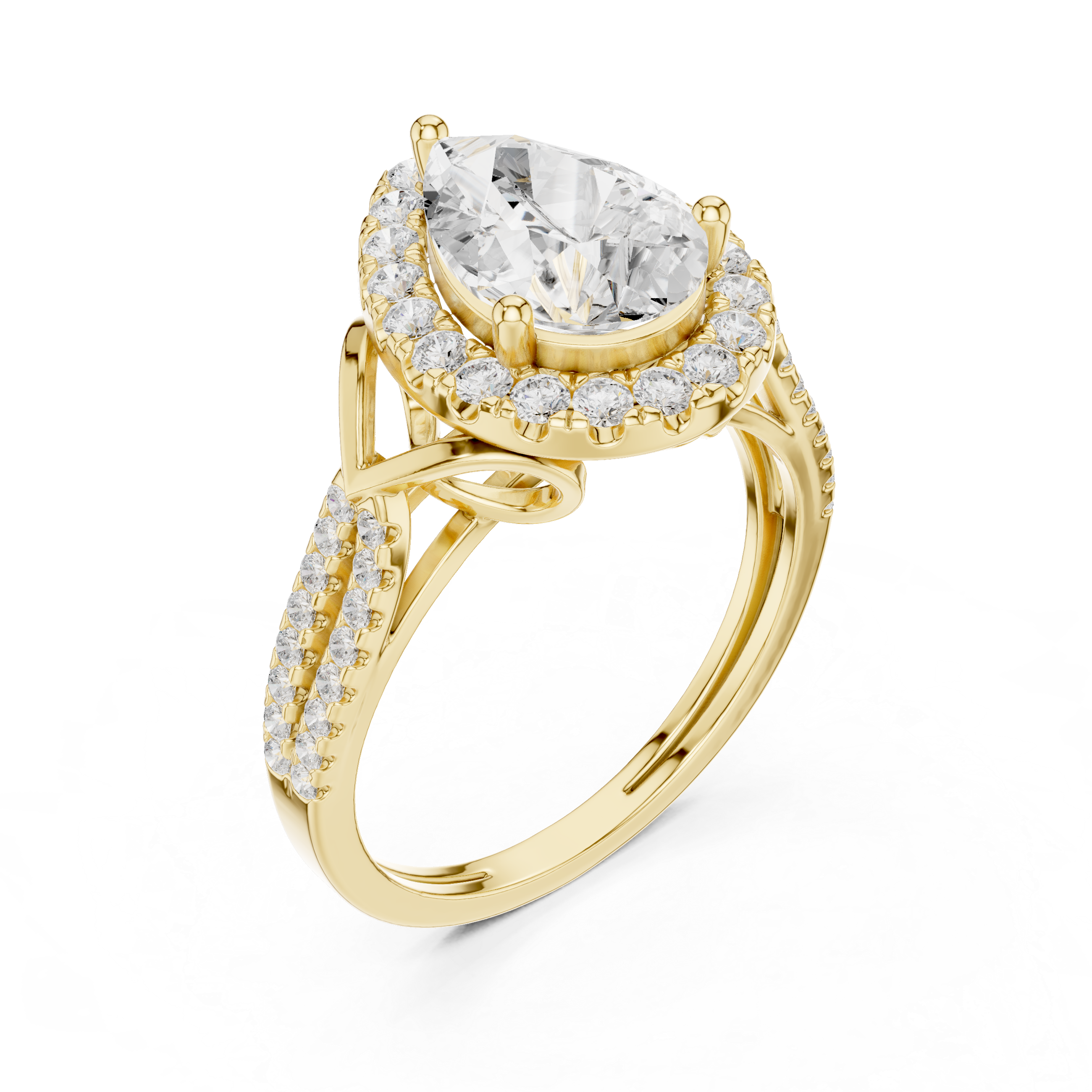Pear Cut Halo Diamond Engagement Ring