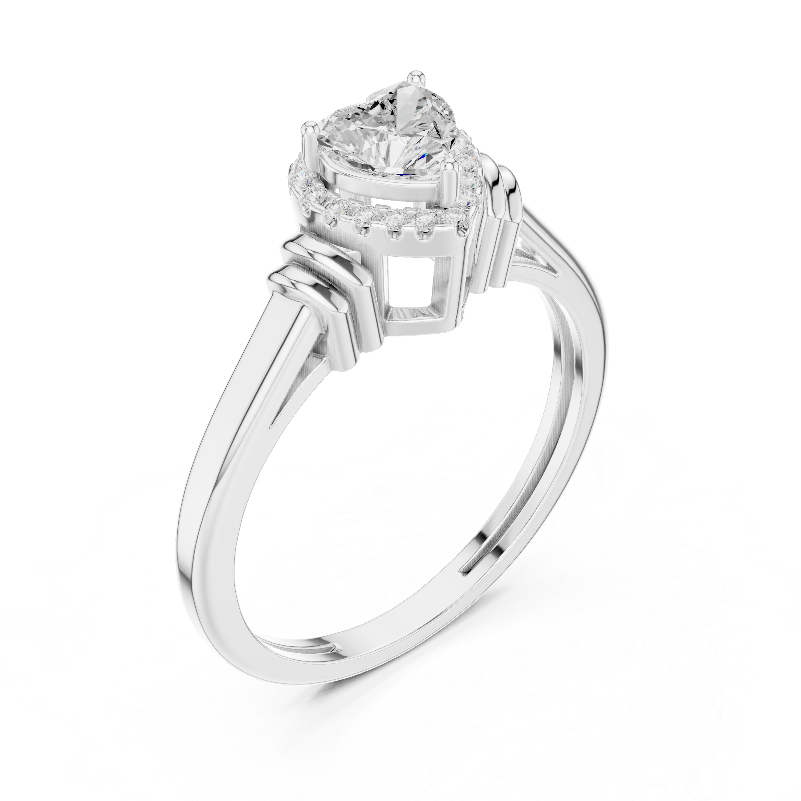 Heart Diamond Halo Engagement Ring